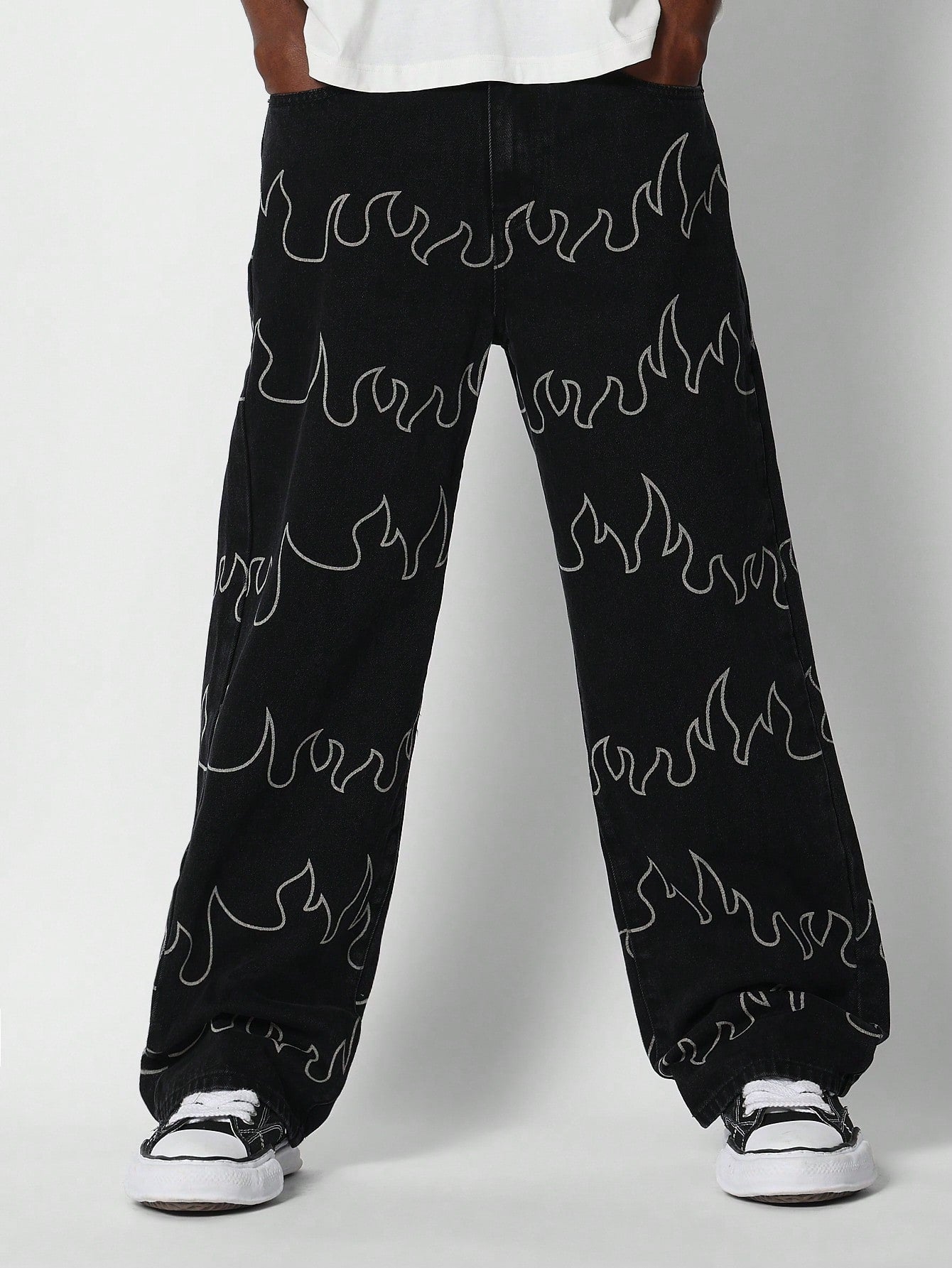 Loose Fit Baggy Jean With Flame Graphic