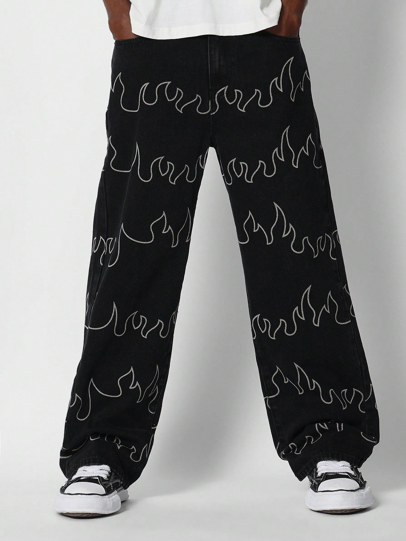 Loose Fit Baggy Jean With Flame Graphic Halloween