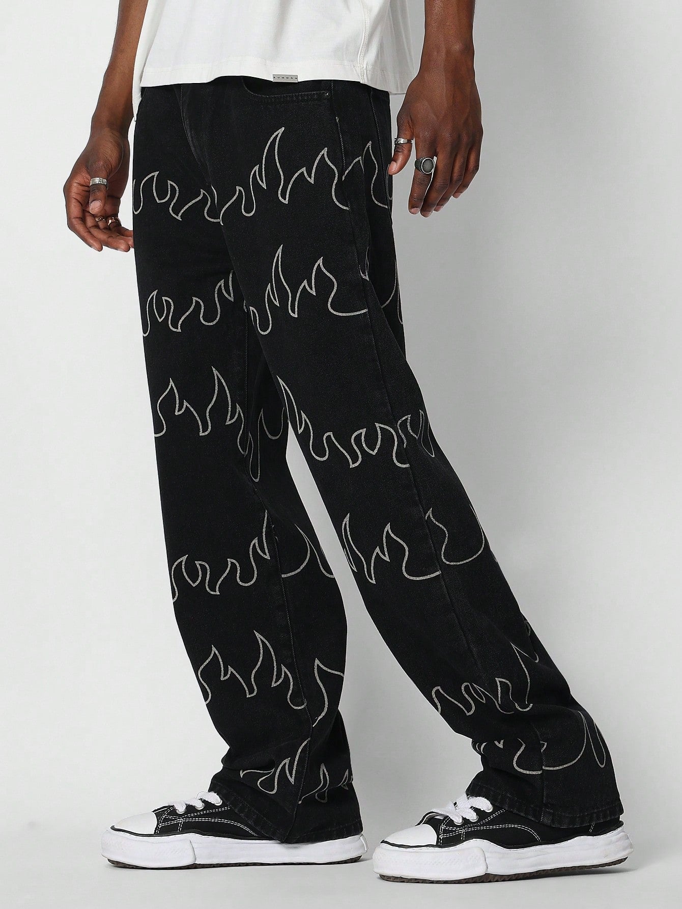 Loose Fit Baggy Jean With Flame Graphic