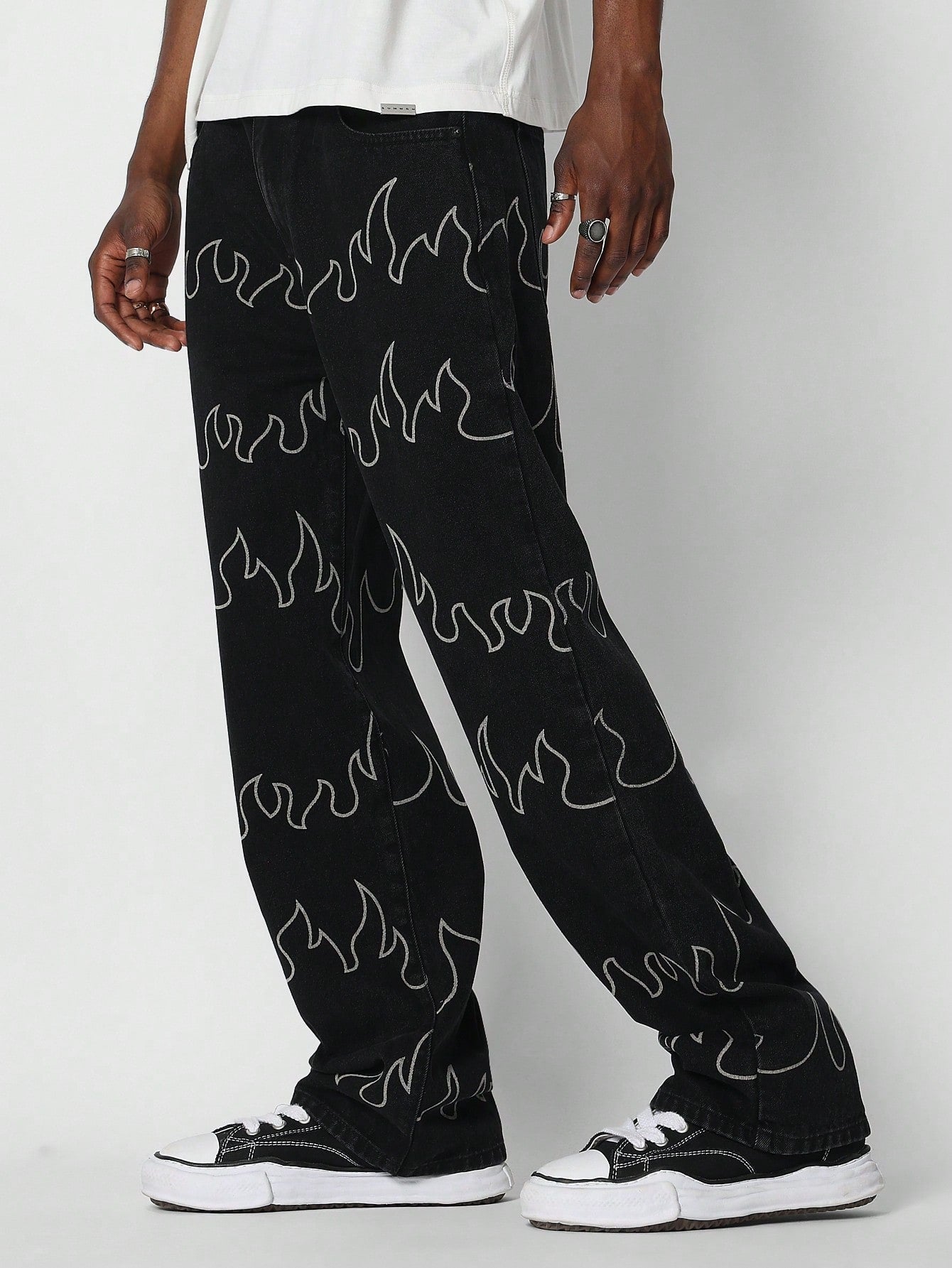 Loose Fit Baggy Jean With Flame Graphic Halloween