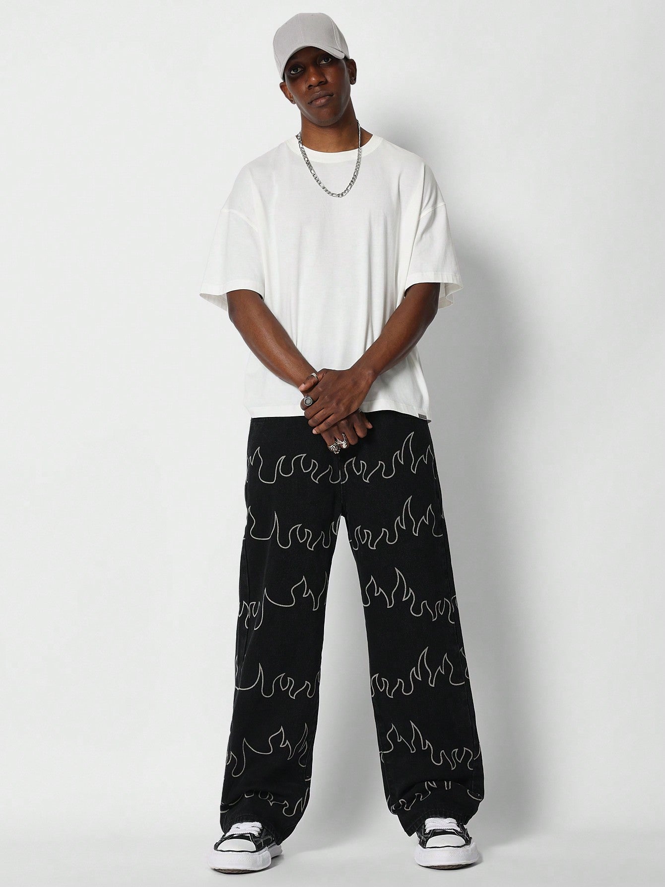 Loose Fit Baggy Jean With Flame Graphic