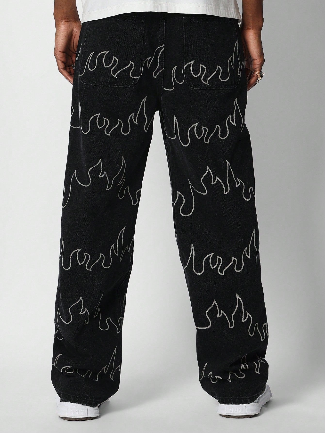 Loose Fit Baggy Jean With Flame Graphic Halloween