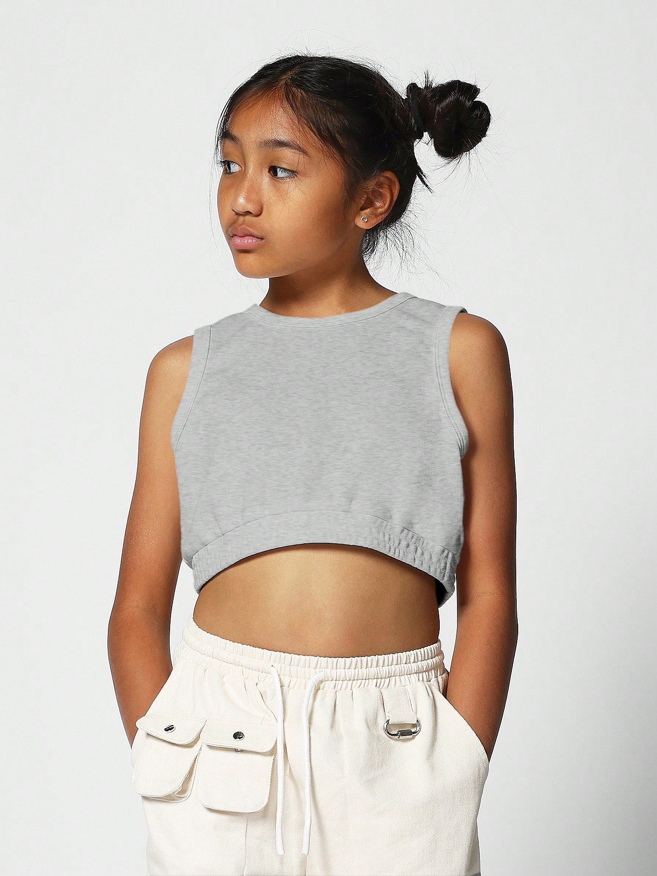 Tween Girl Gathered Hem Tank Crop Top