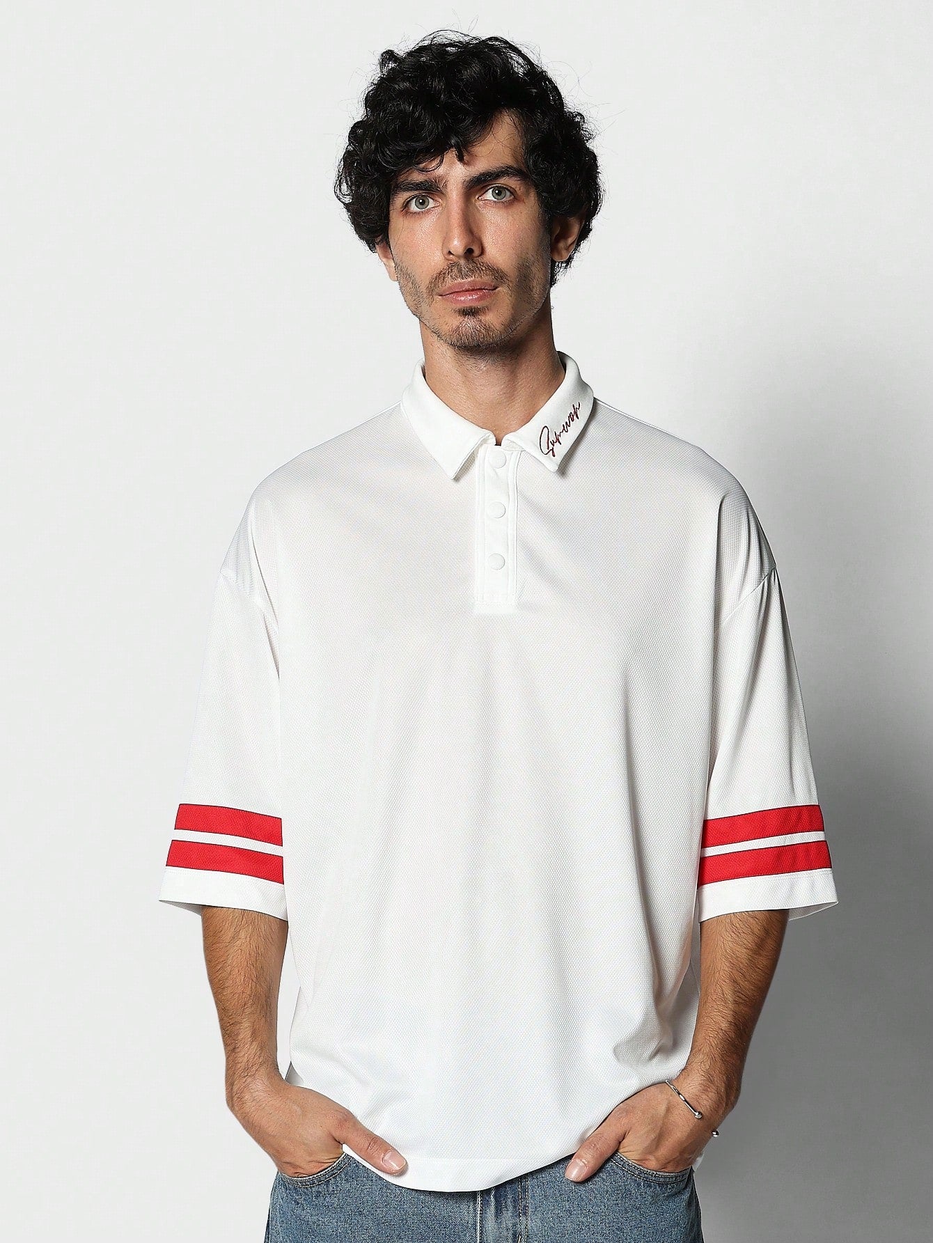 Mesh Polo Tee With Back Number Graphic Print