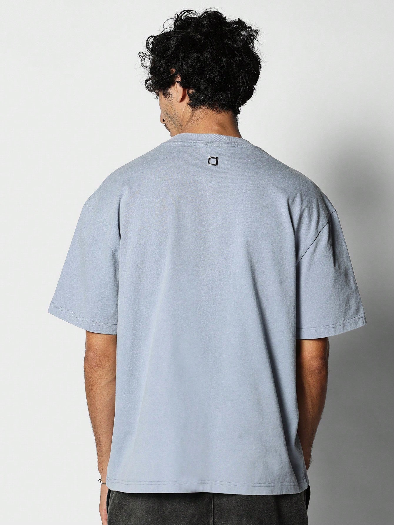 Washed Tee With Neck Letter Graphic Print