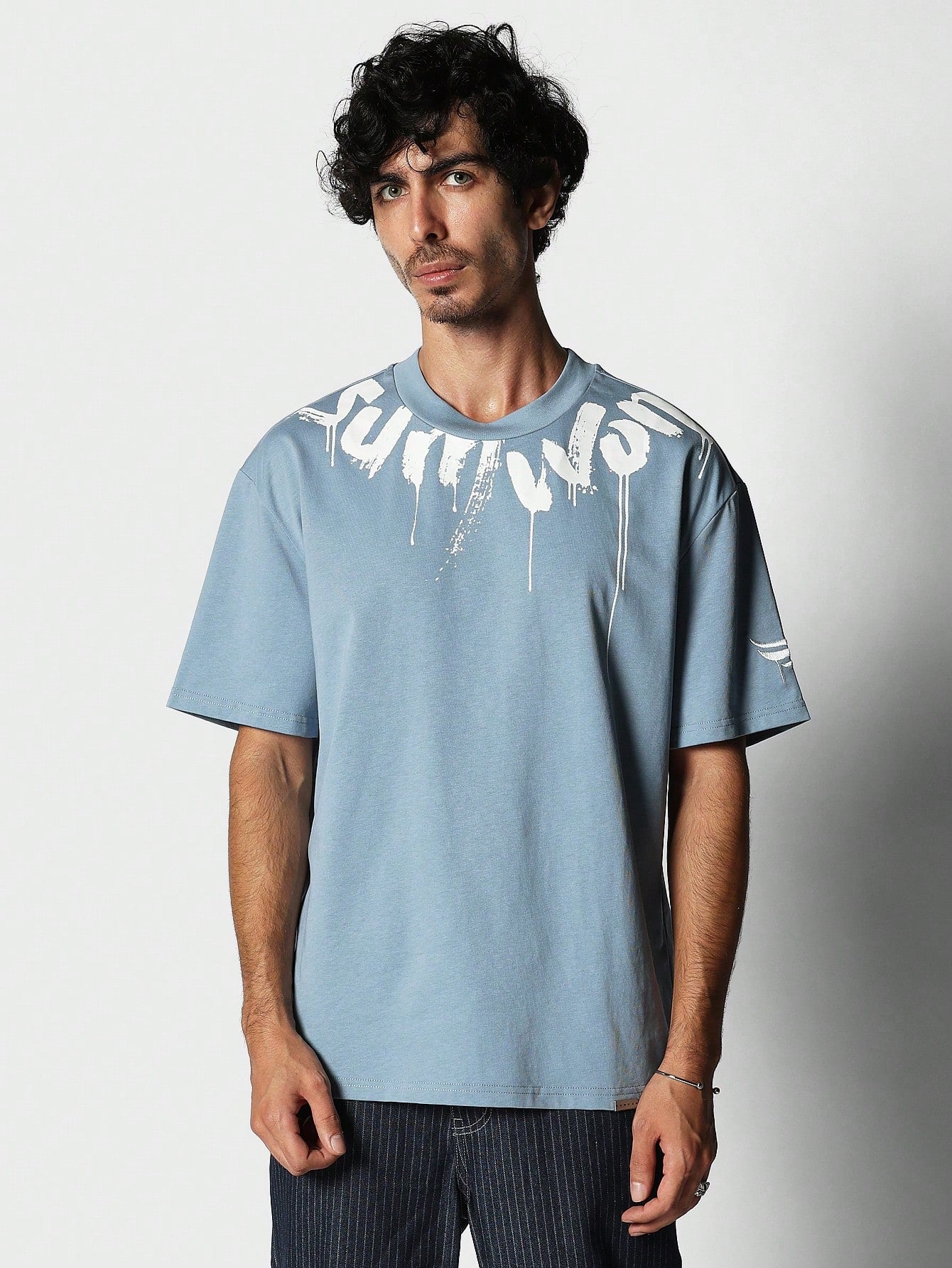 Tee With Collar Graffiti Graphic Print