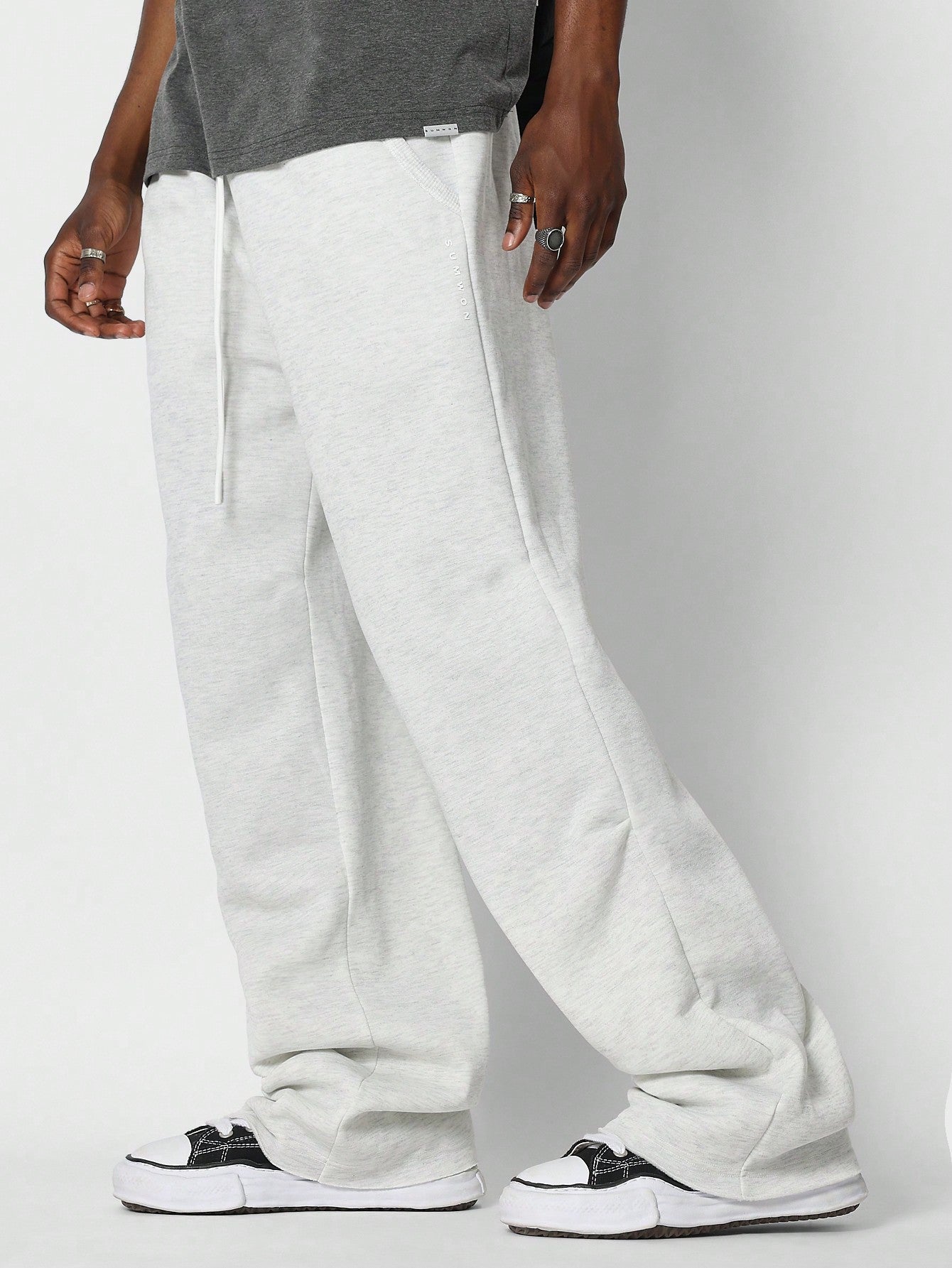 Wide Leg Jogger With Raw Edge Back Pocket Detail