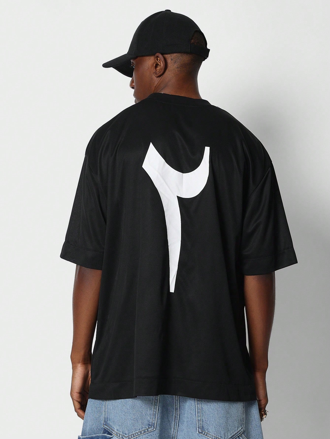 Oversized Fit Mesh Tee With Back Arabic Number Two Print