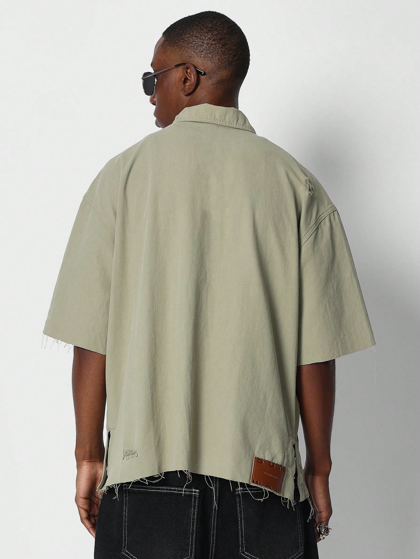 Boxy Fit Raw Hem Zip-Through Shirt With Cargo Pockets