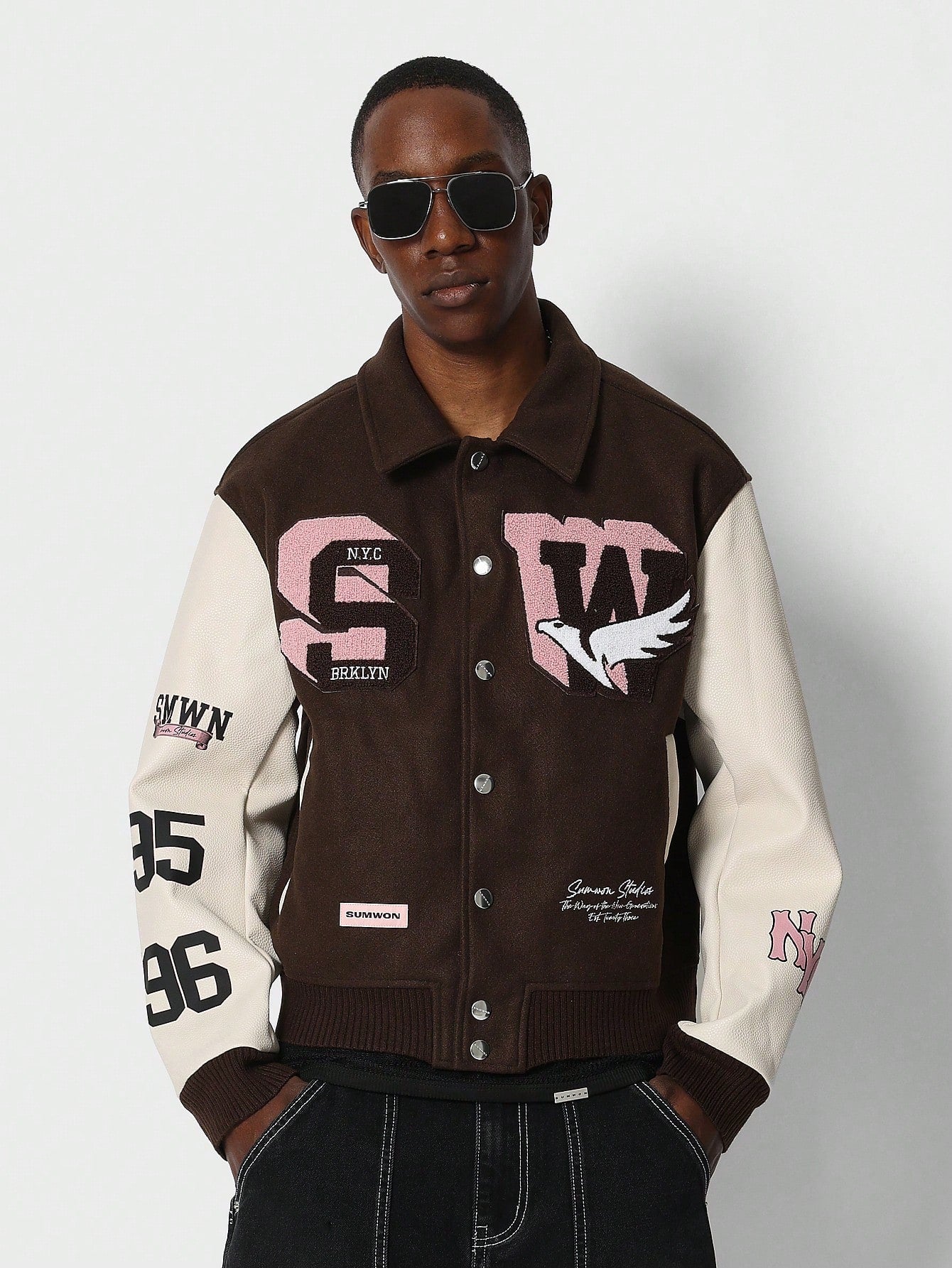 Color Block Varsity Jacket With Graphic Print