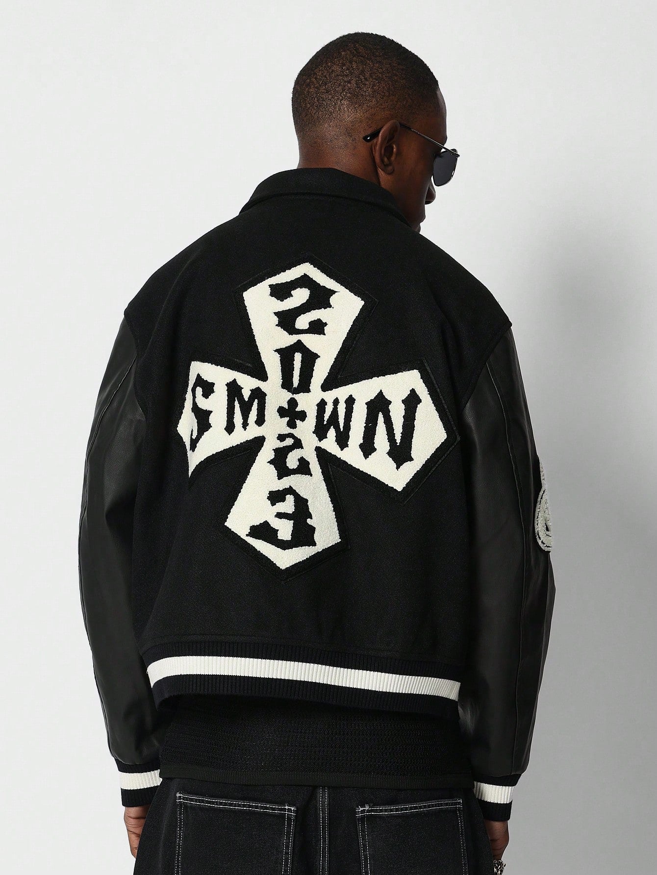 Varsity Jacket PU Sleeve With Embroidery From & Back Halloween