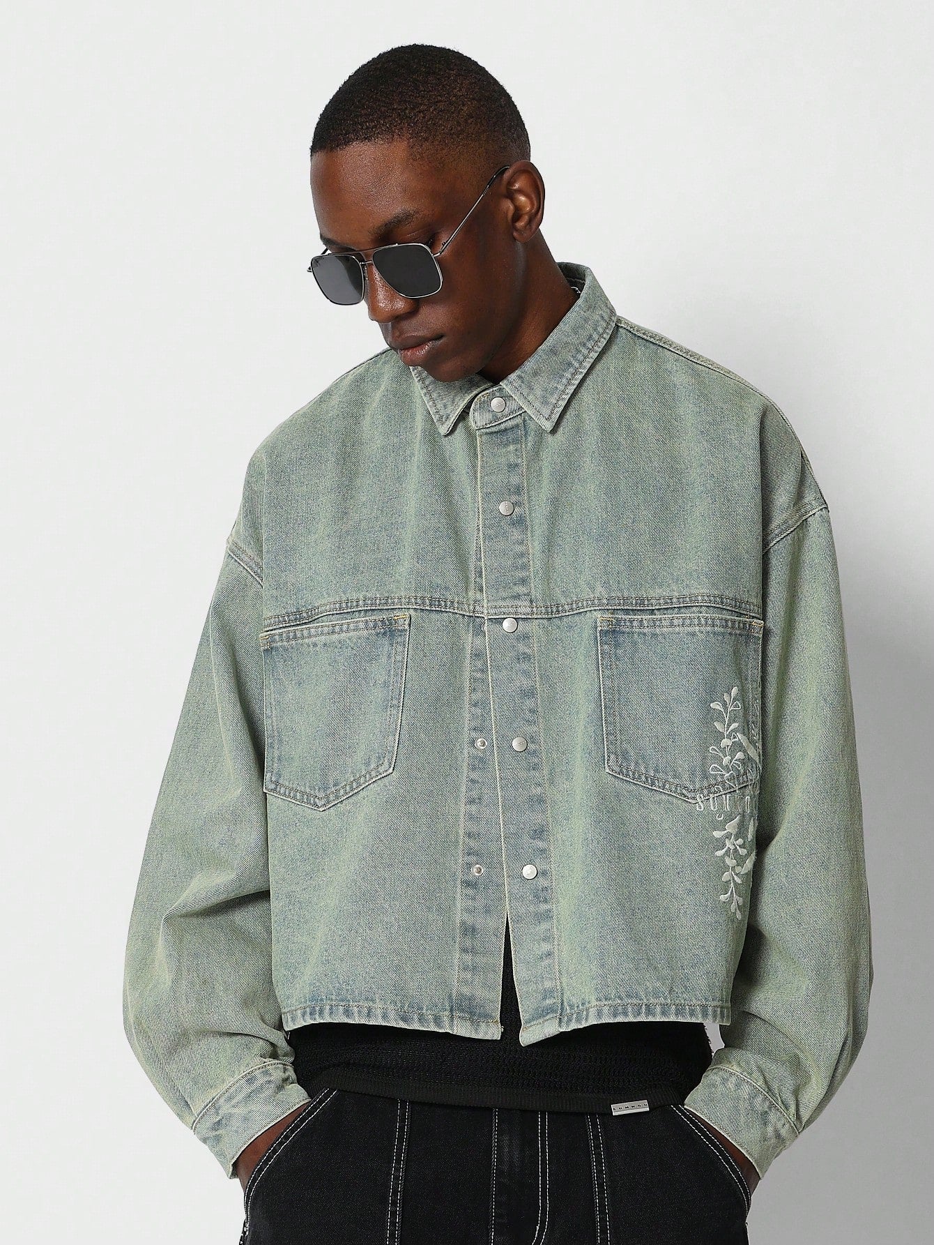 Washed Crop Fit Denim Shirt