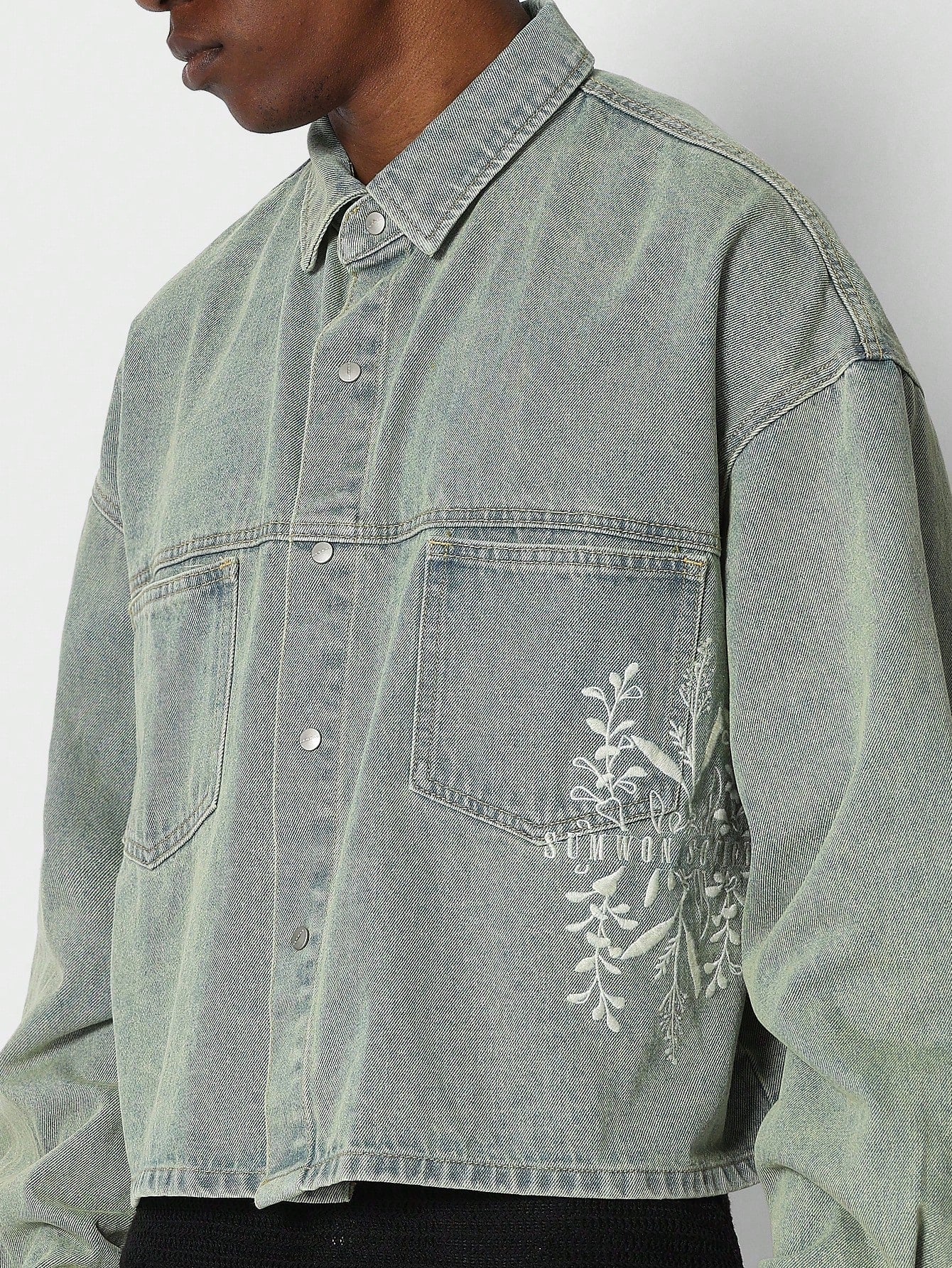 Washed Crop Fit Denim Shirt