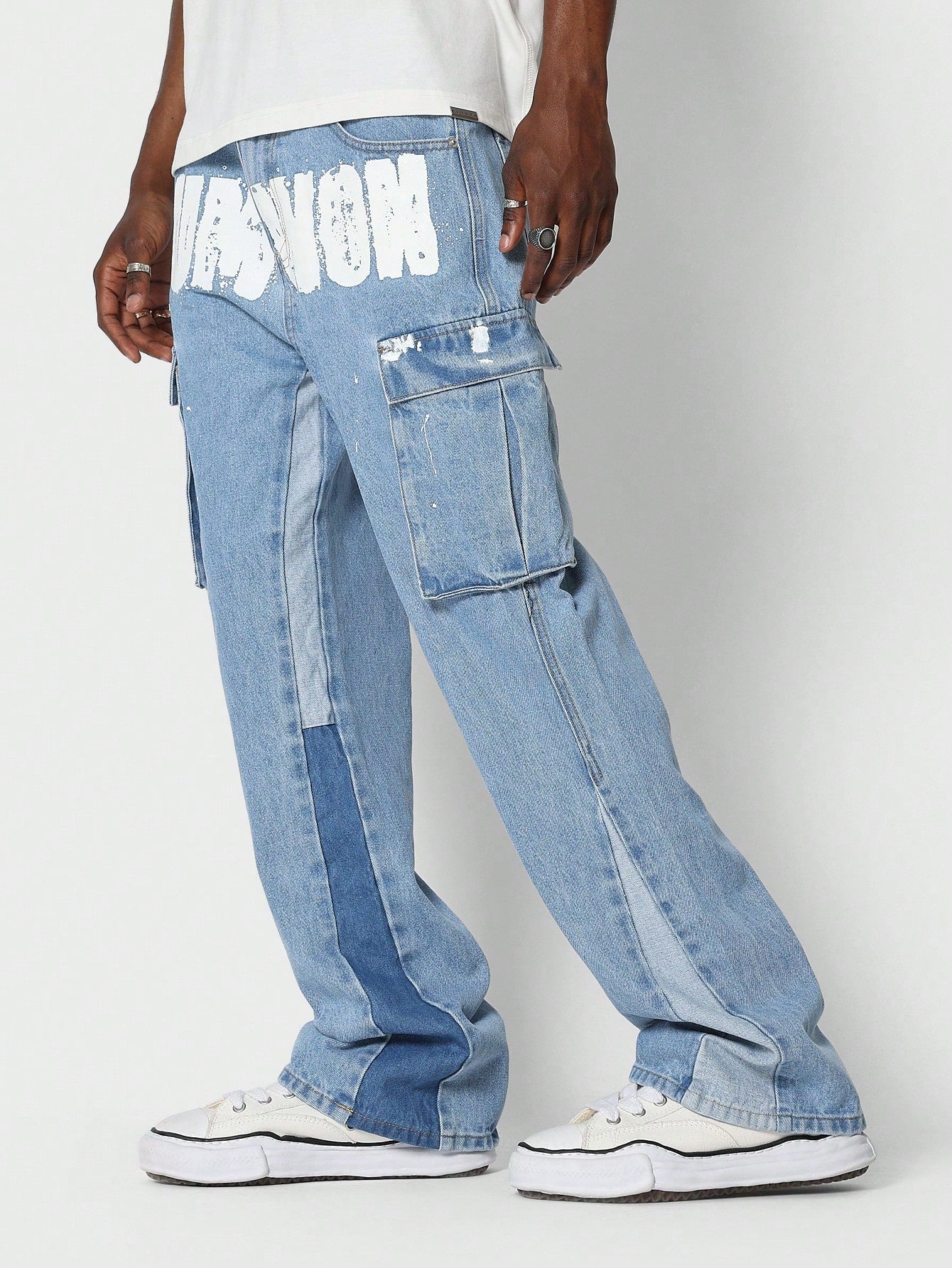 Flare Fit Cargo Jean With Front Graphic