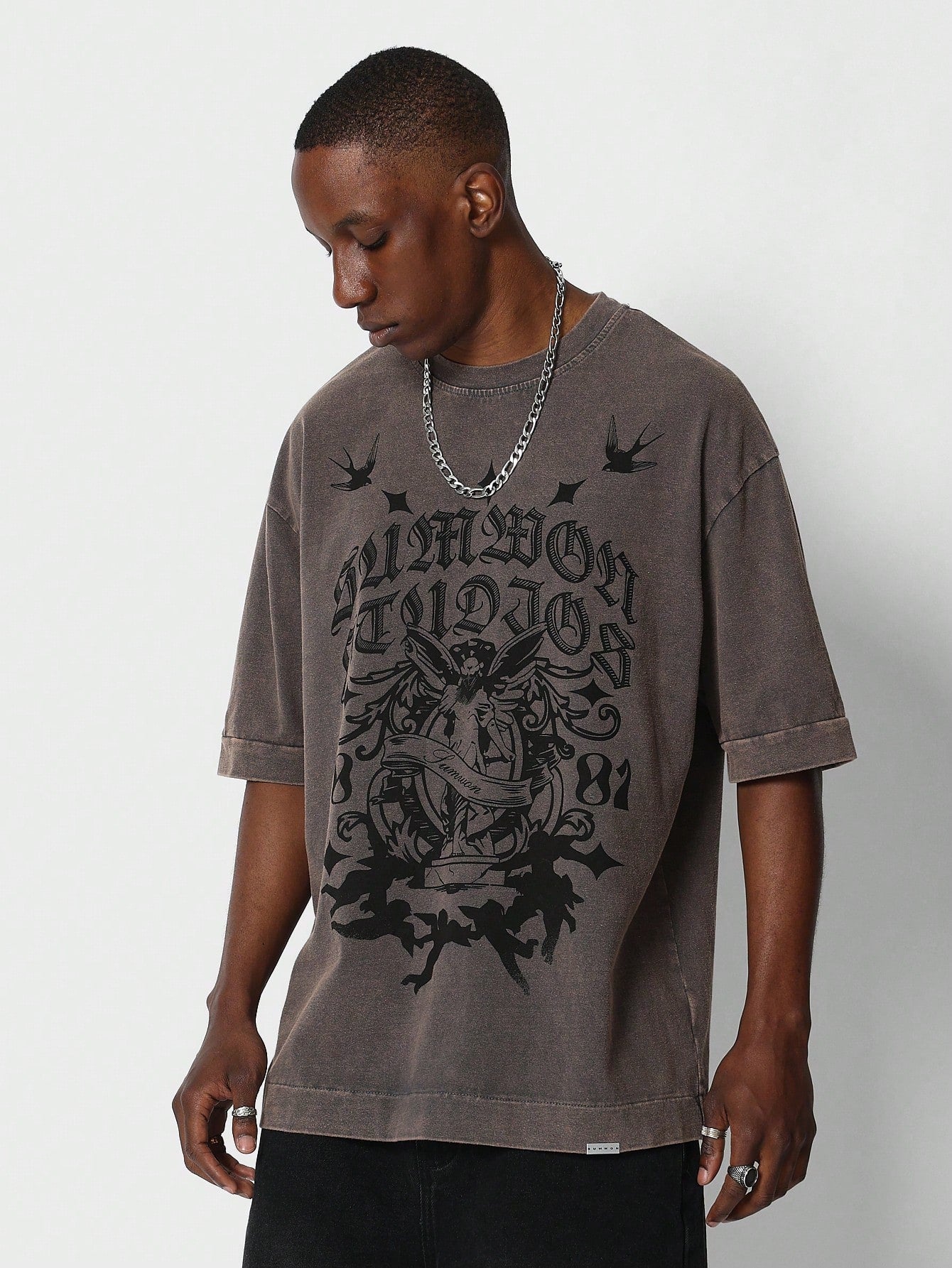 Oversized Fit Washed Tee With Front Graphic Print