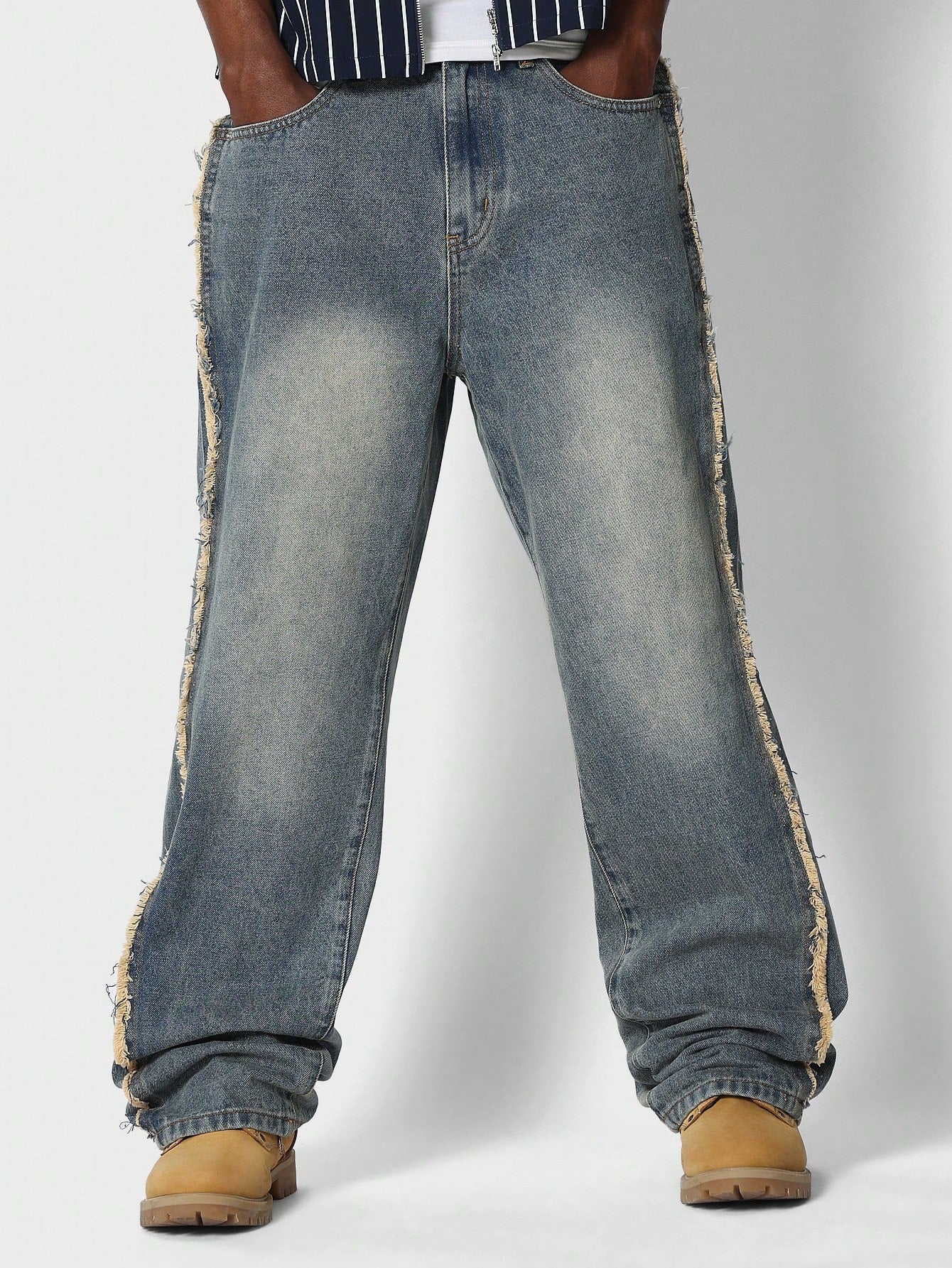 Super Oversized Fit Jean With Side Raw Edge Panel Detail