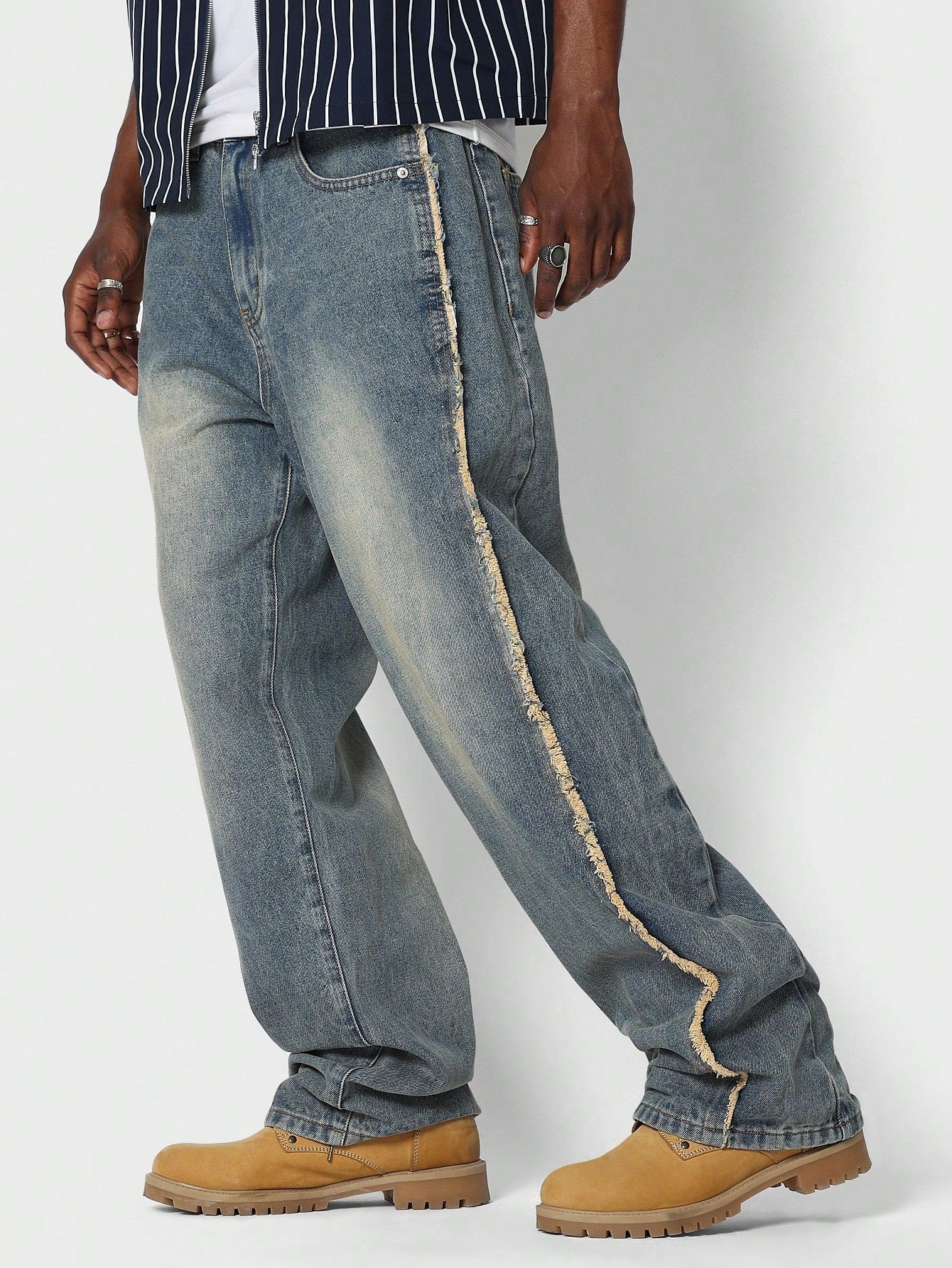 Super Oversized Fit Jean With Side Raw Edge Panel Detail