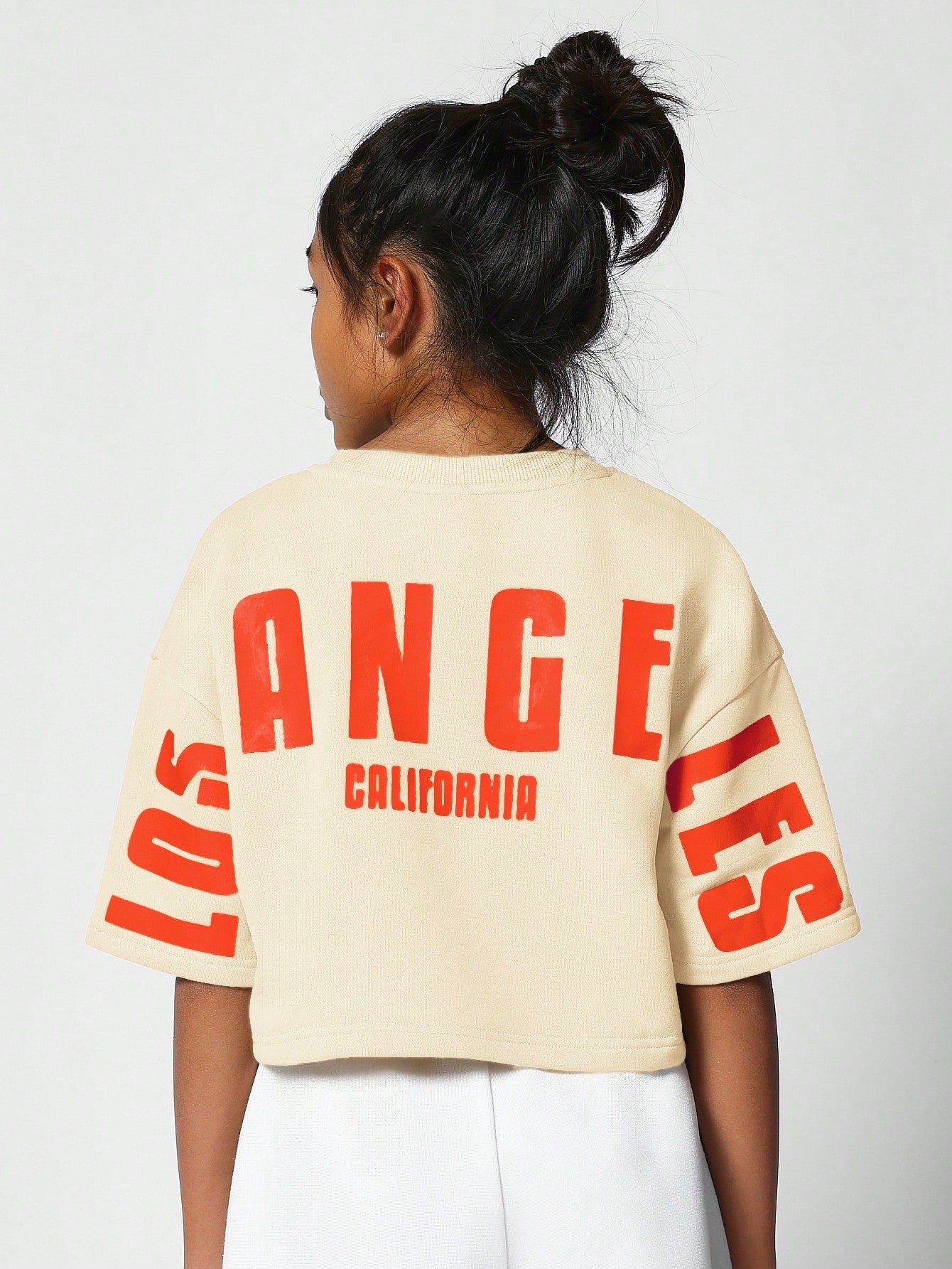 Tween Girl Drop Shoulder Oversize Crop Tee With Letter Graphic