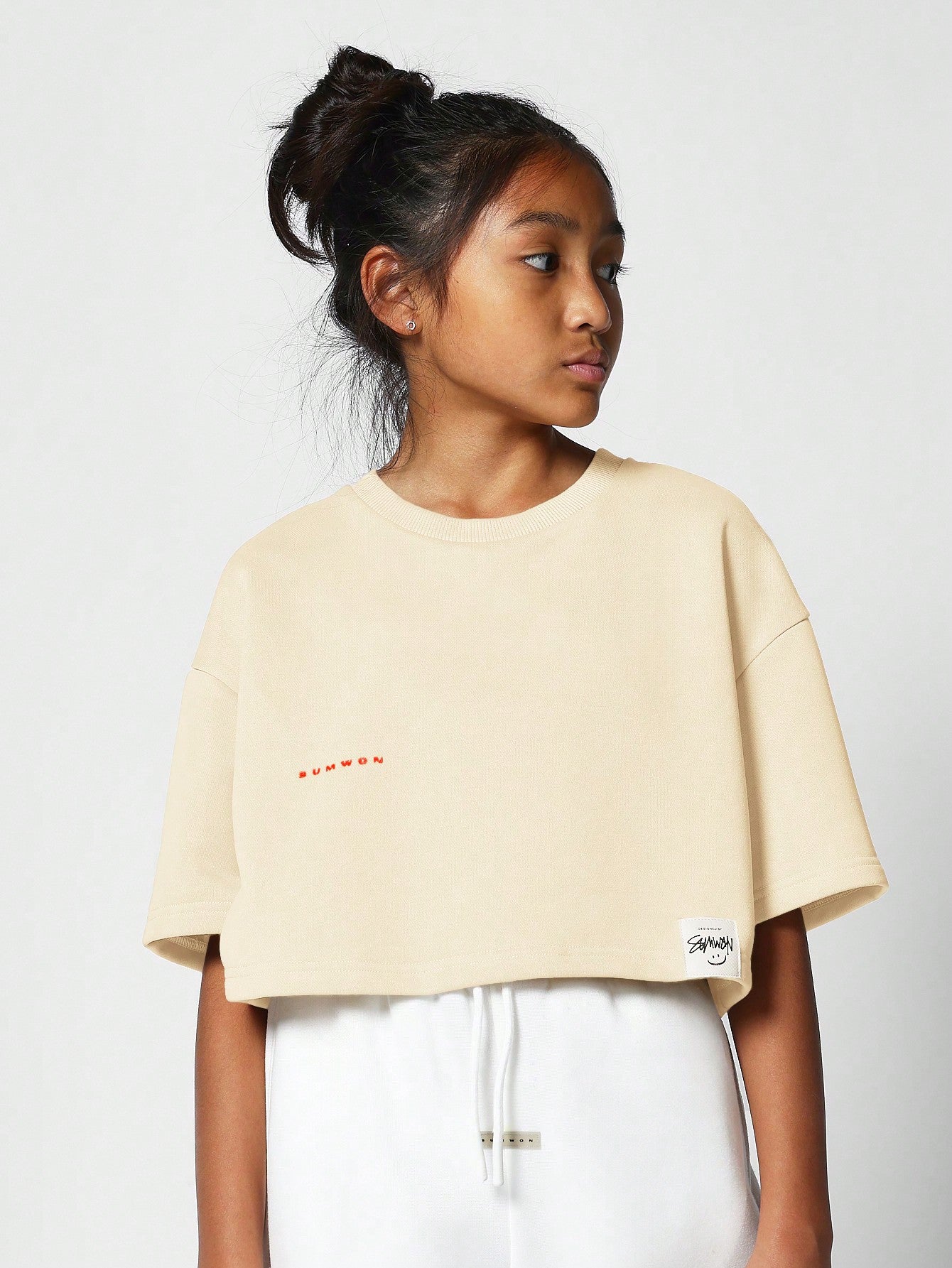 Tween Girl Drop Shoulder Oversize Crop Tee With Letter Graphic