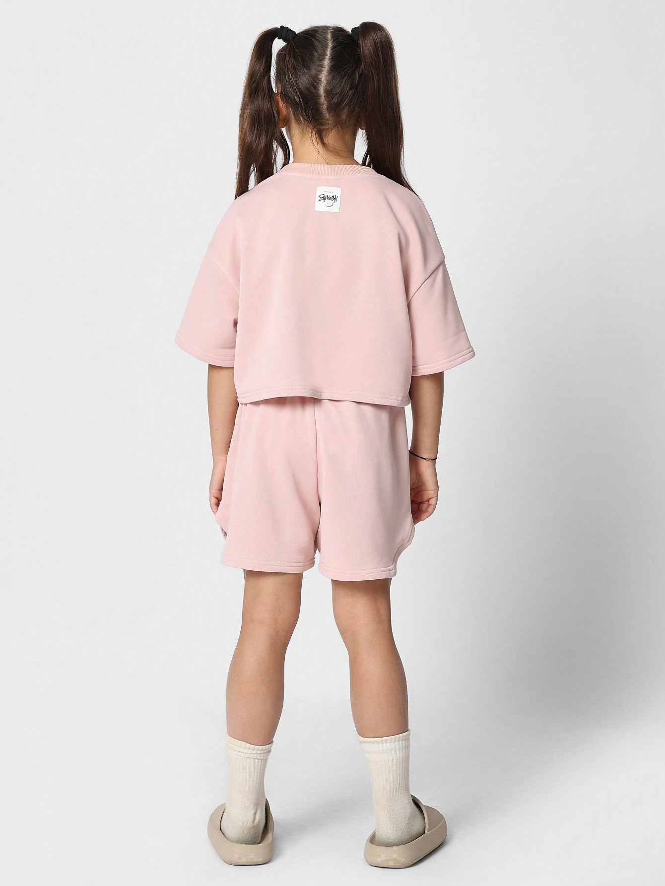 Tween Girl Oversized Tee With Curve Hem Short 2 Piece Set