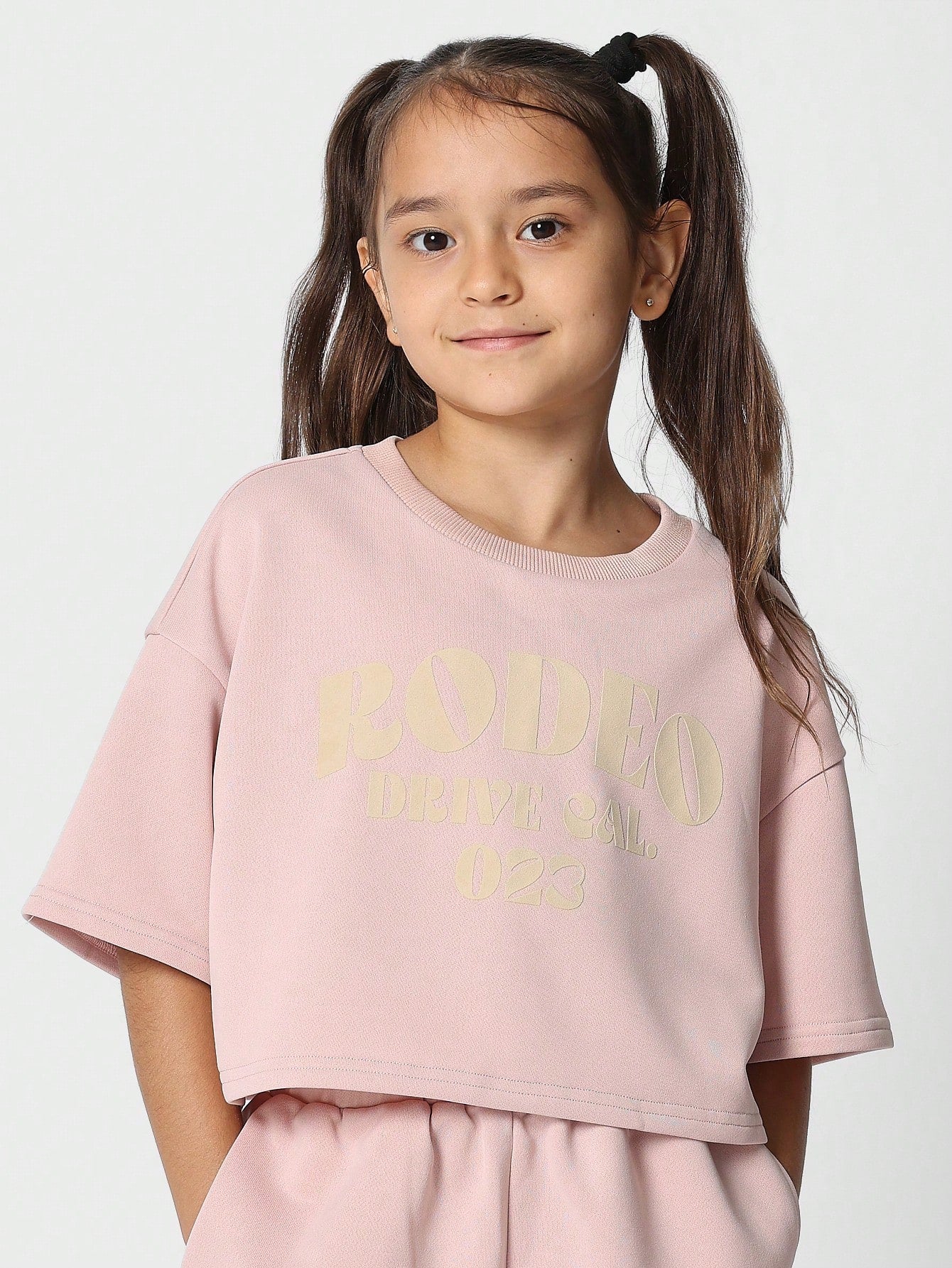 Tween Girl Oversized Tee With Curve Hem Short 2 Piece Set