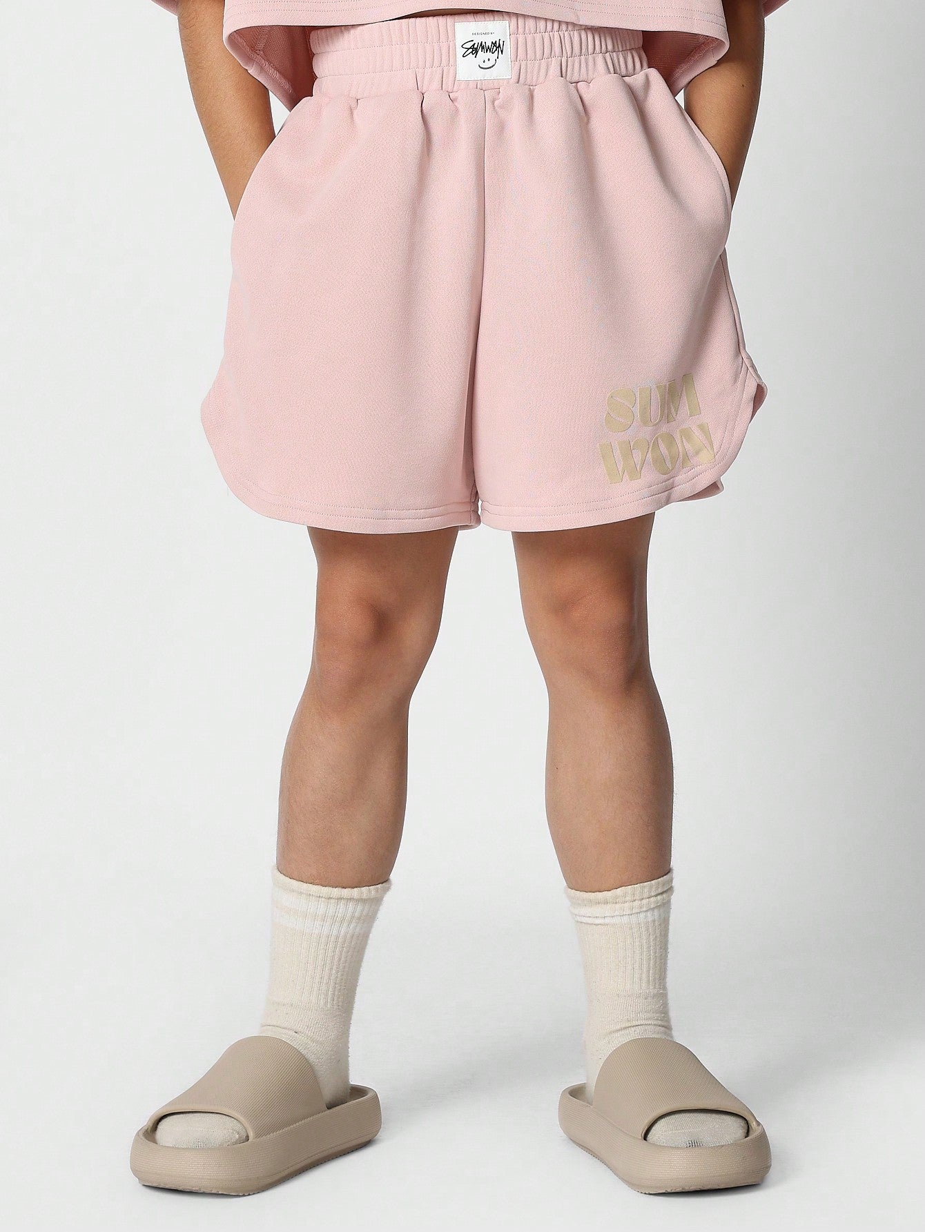 Tween Girl Oversized Tee With Curve Hem Short 2 Piece Set