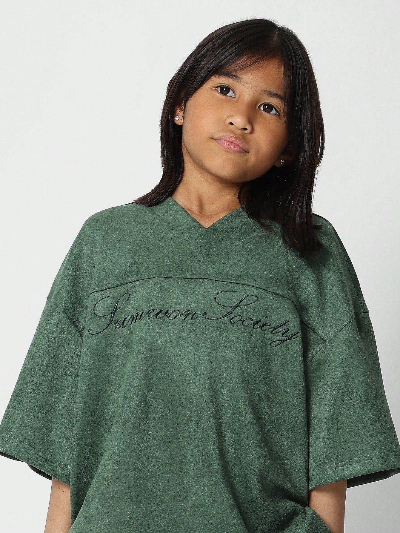 Tween Girls Oversized Fit Suedette Hockey Tee With Back Number Print