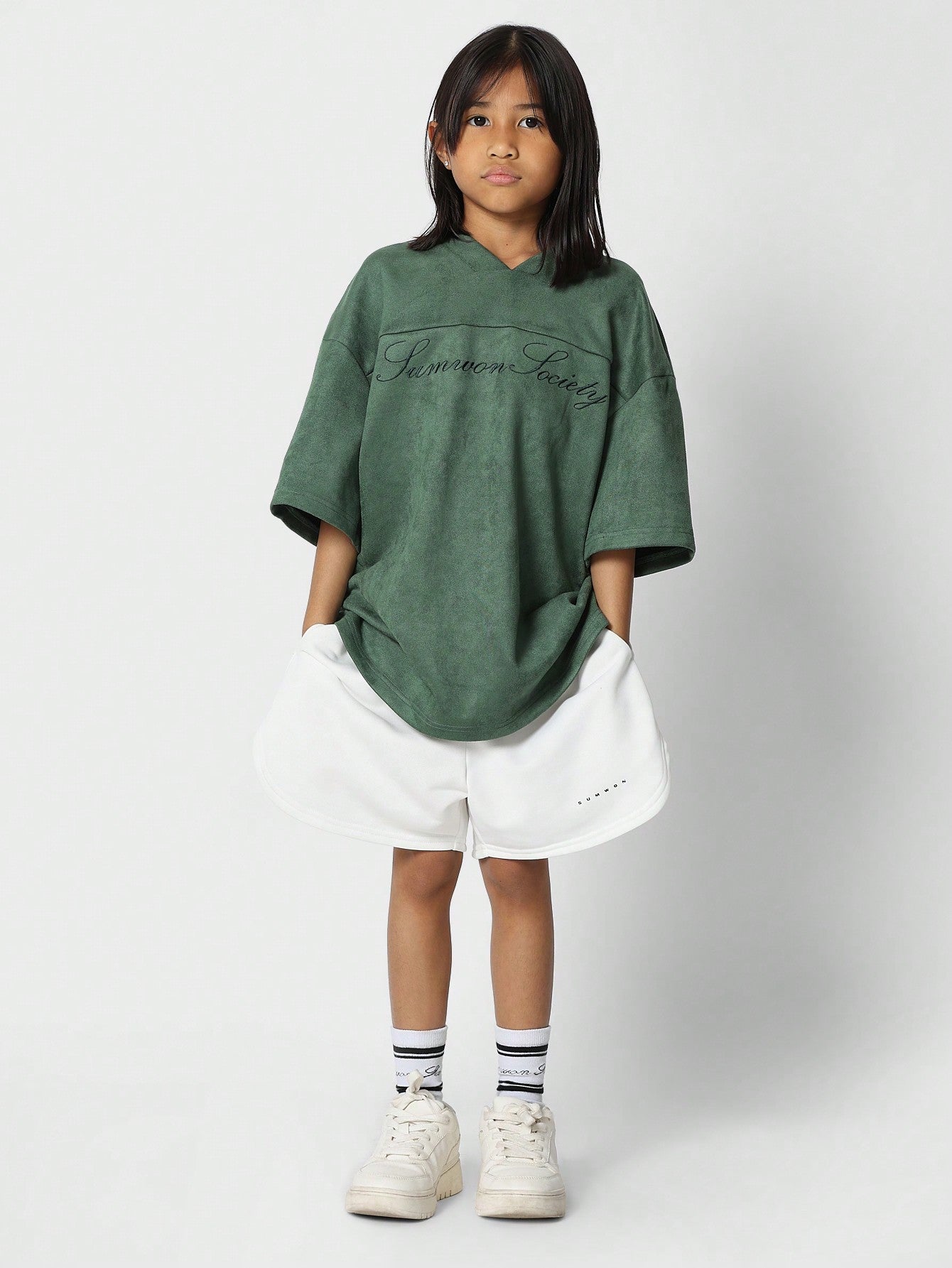 Tween Girls Oversized Fit Suedette Hockey Tee With Back Number Print