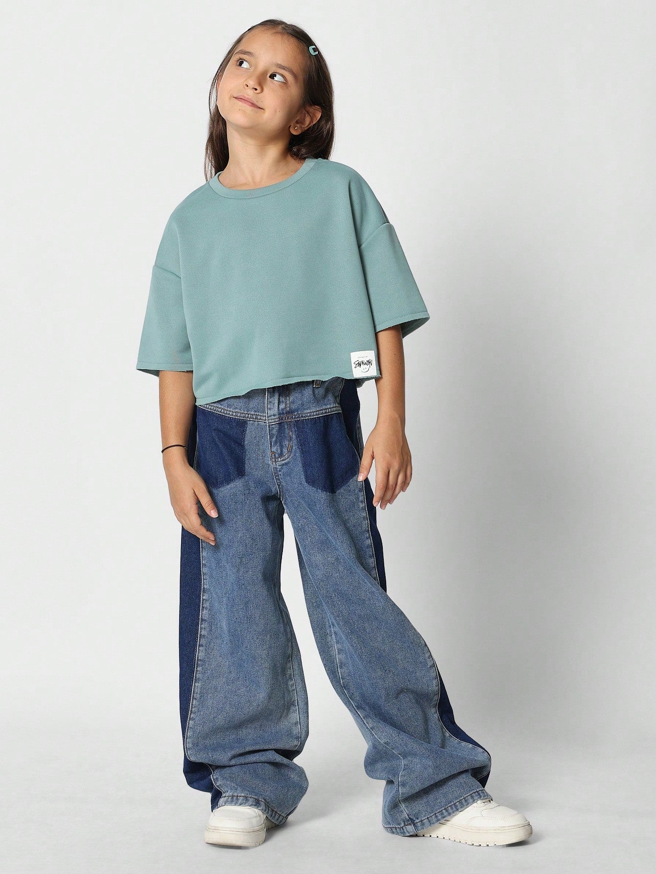 Tween Girls Loose Fit Colour Blocked Jean