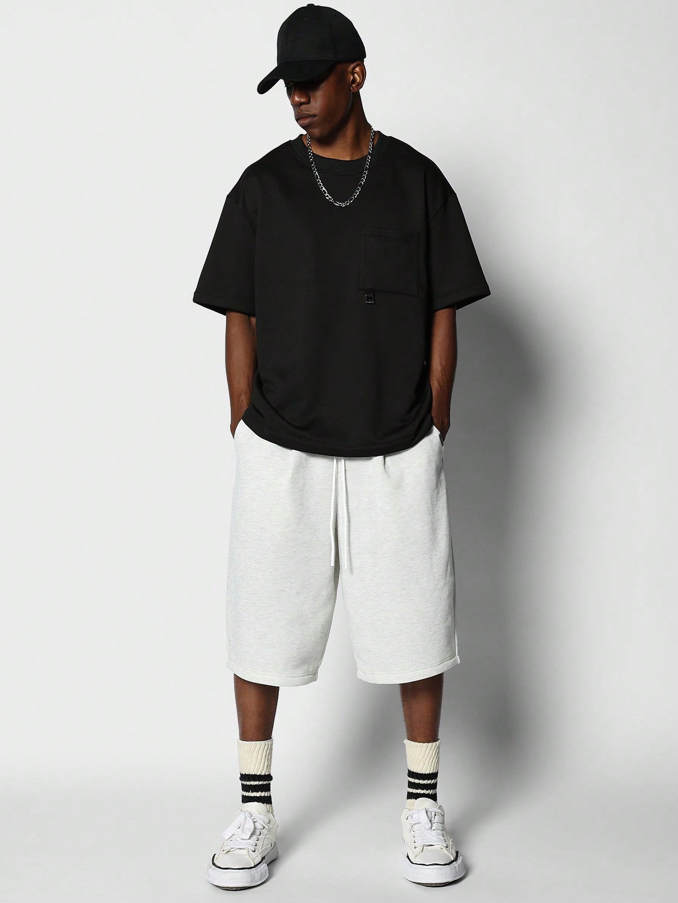 Drop Crotch Jorts With Pleated Detail