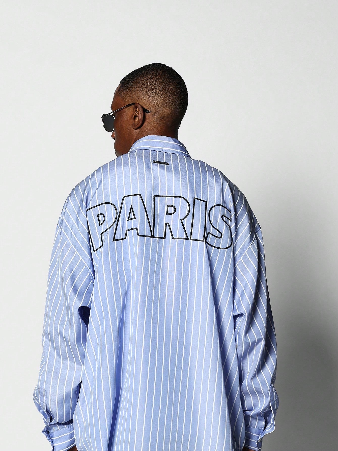 Oversized Fit Stripe Shirt With Back Embroidery