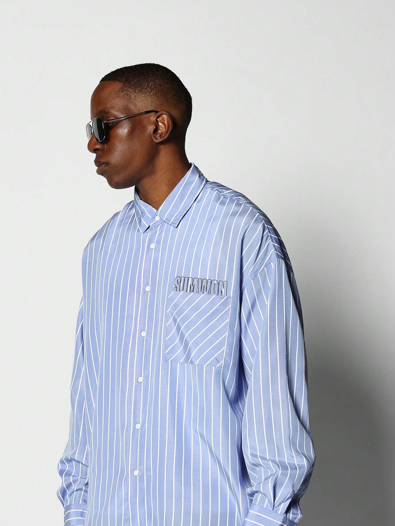 Oversized Fit Stripe Shirt With Back Embroidery