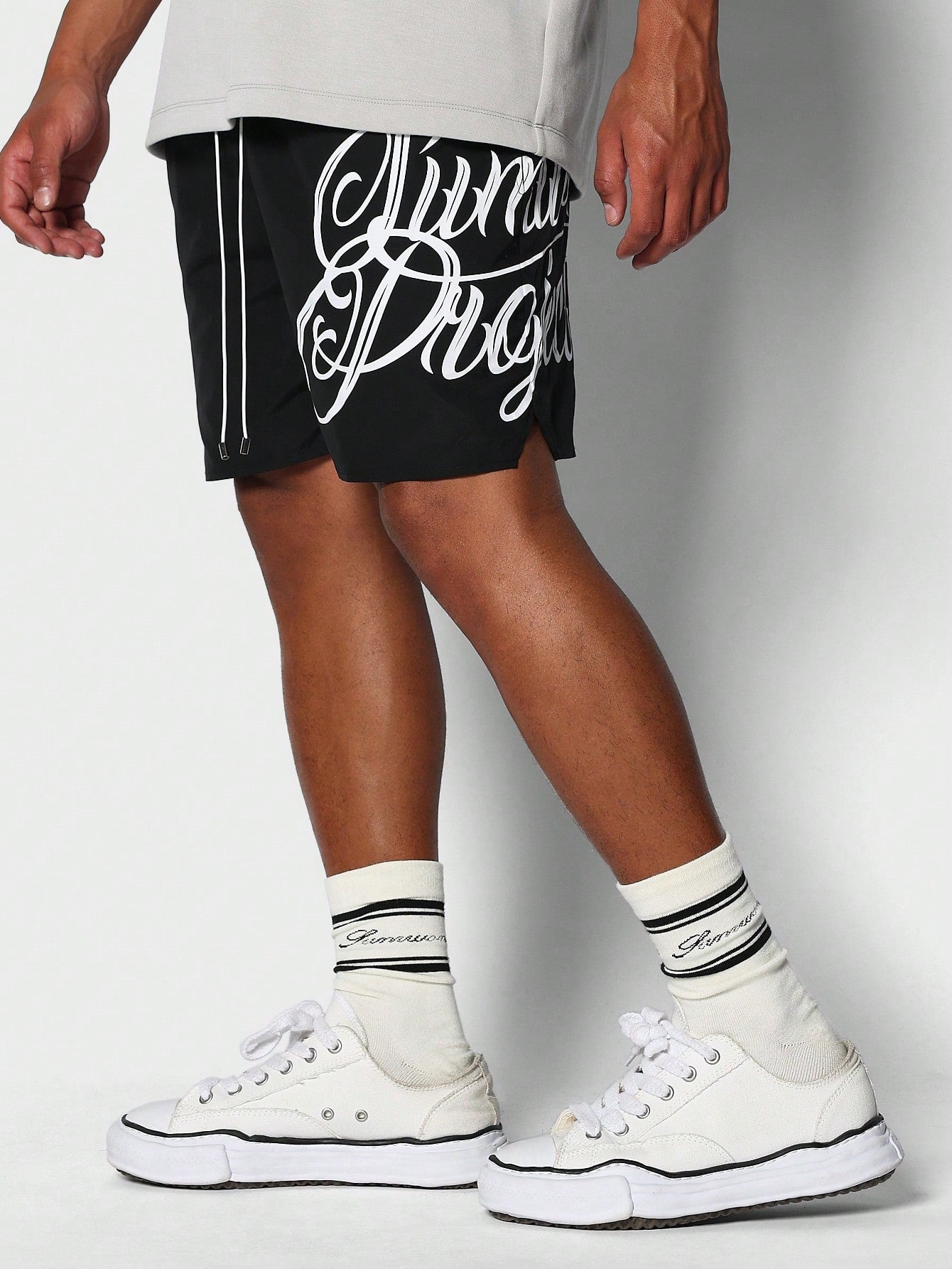 Nylon Short With Script Graphic