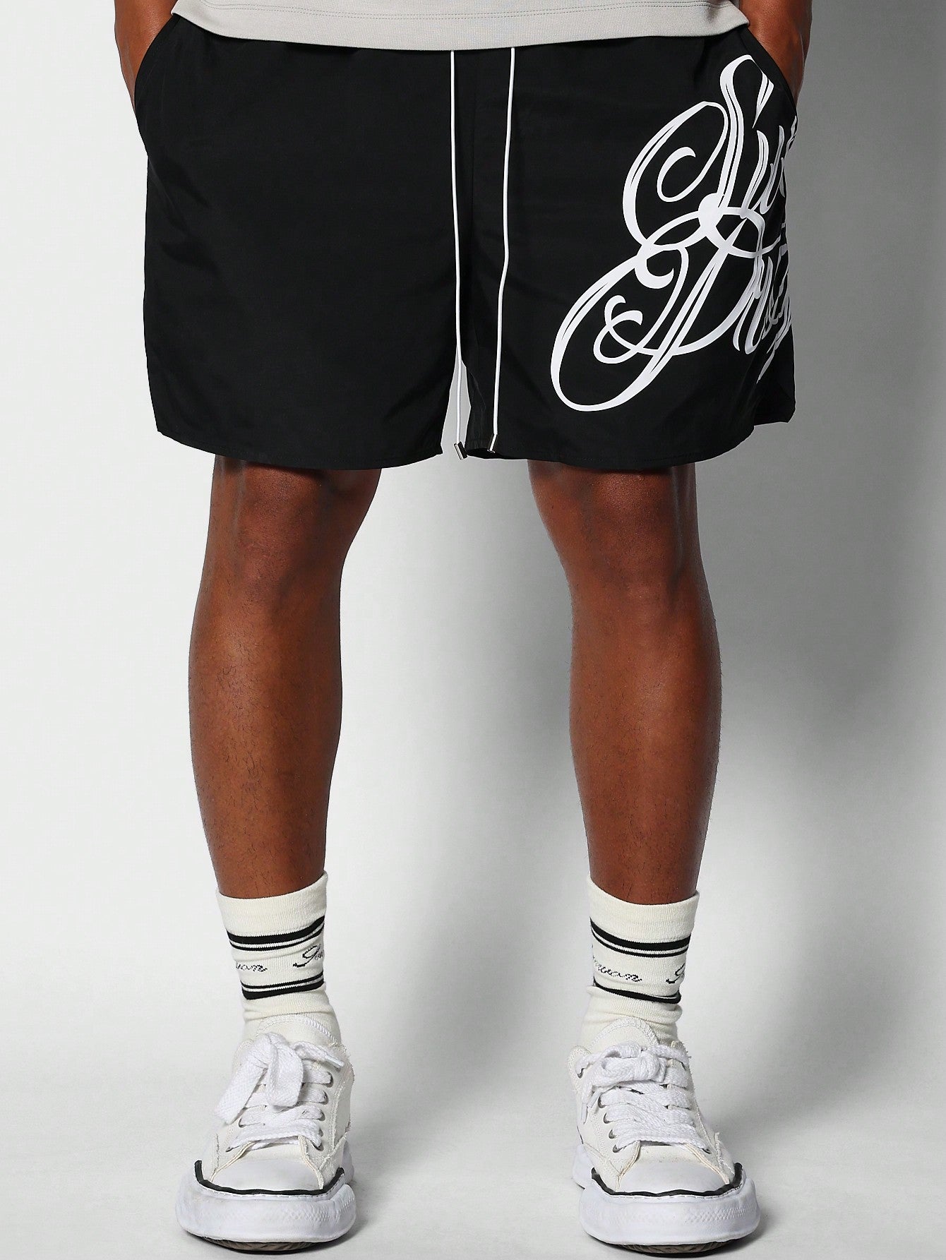 Nylon Short With Script Graphic