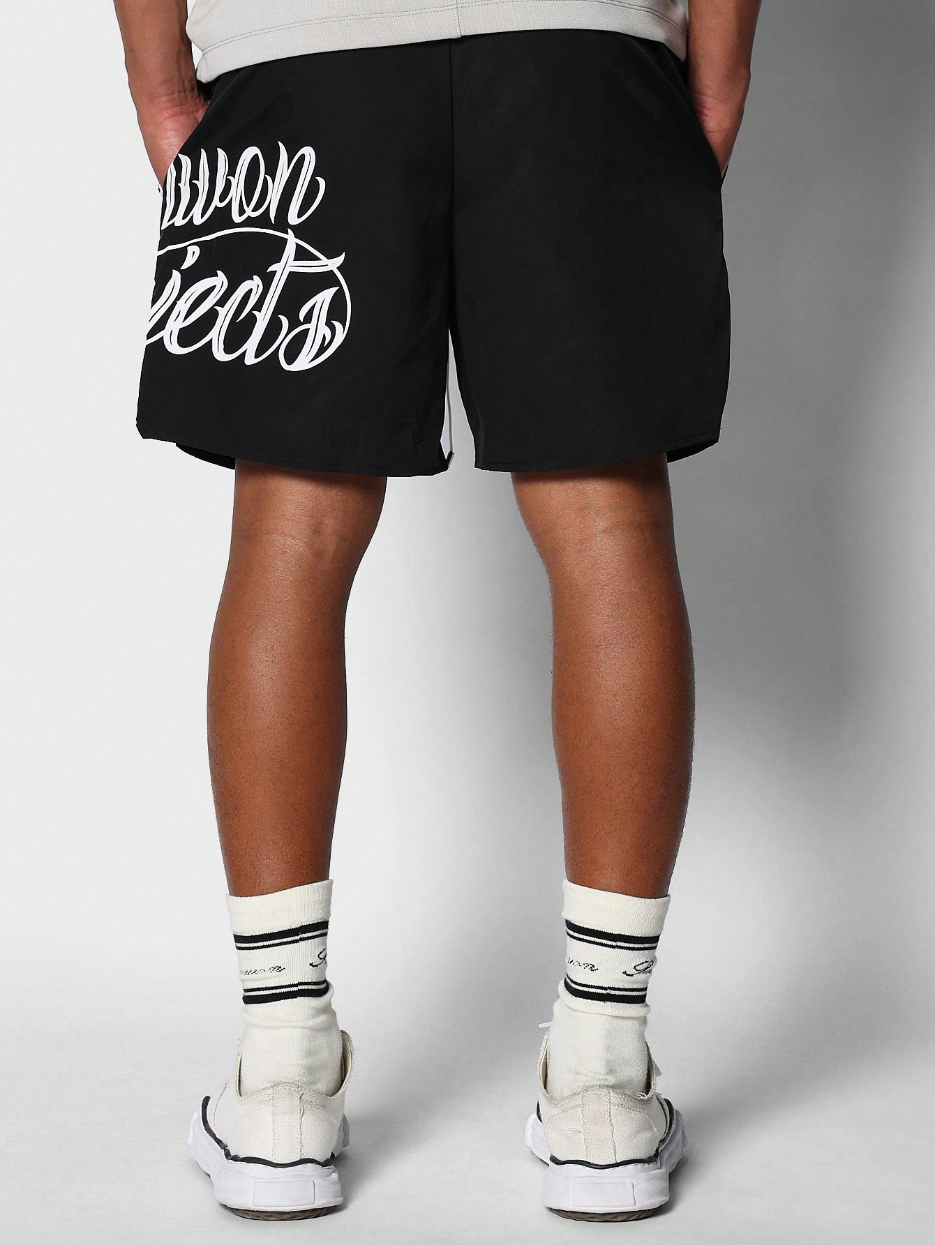 Nylon Short With Script Graphic