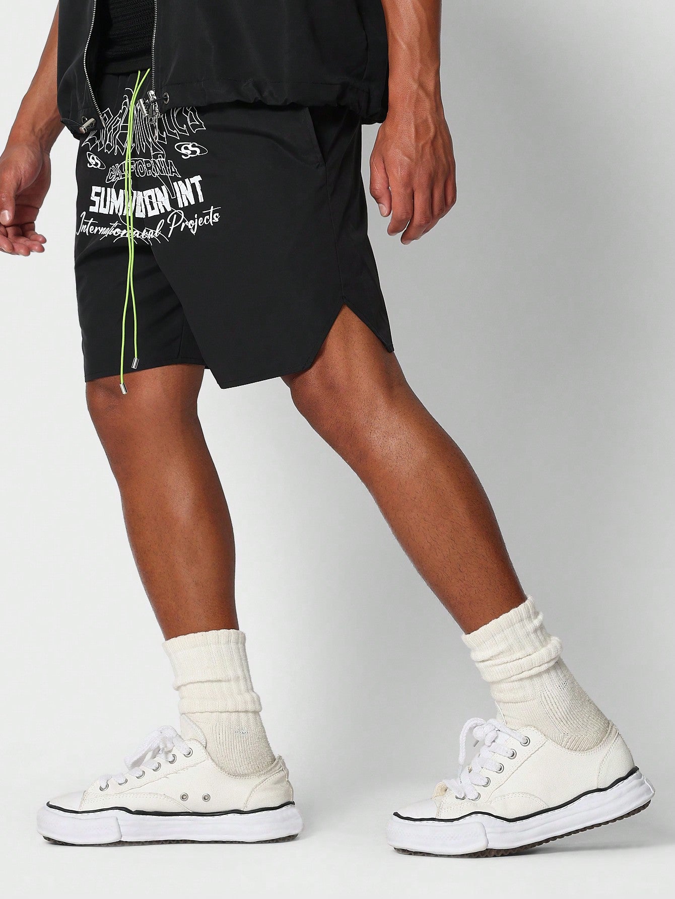 Nylon Shorts With Front Graphic