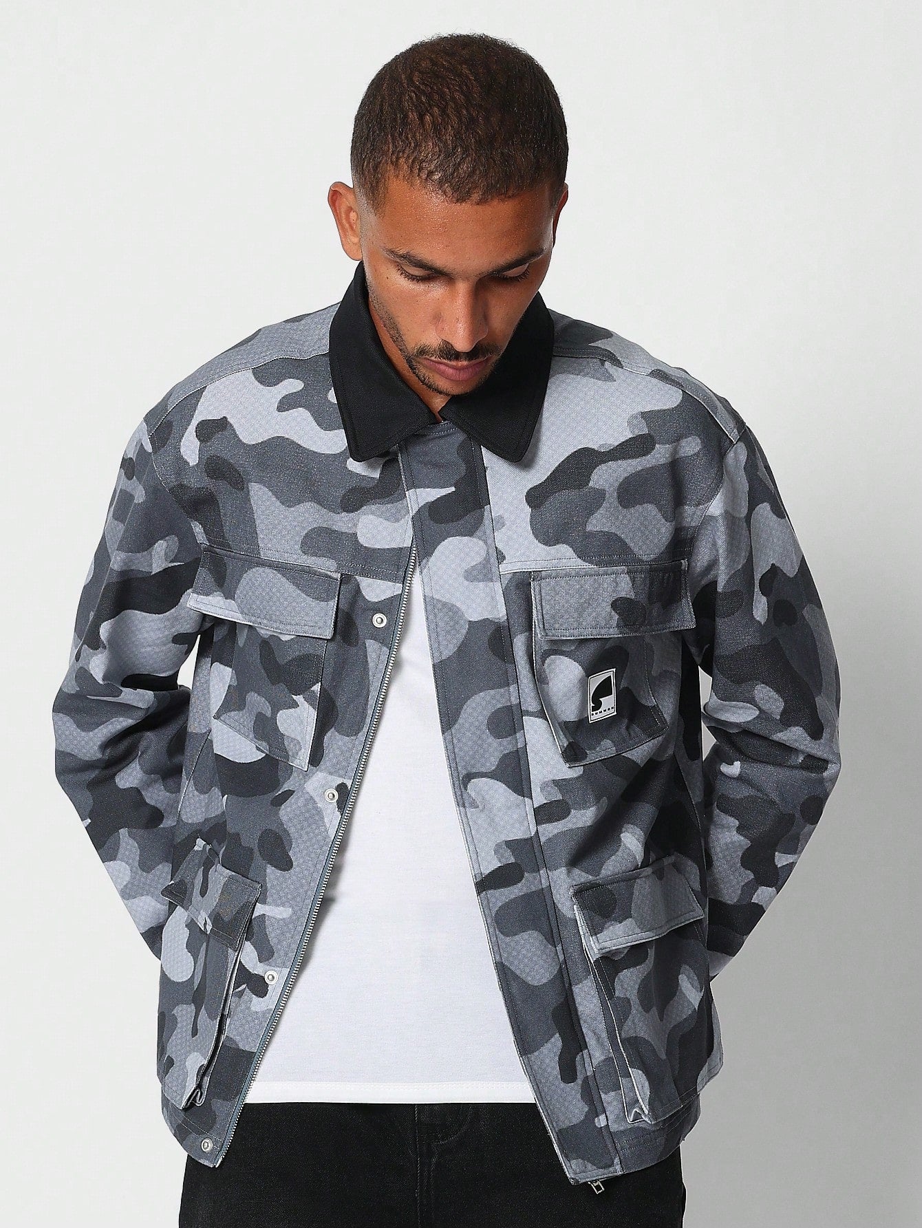 Workwear Jacket With Camo Print