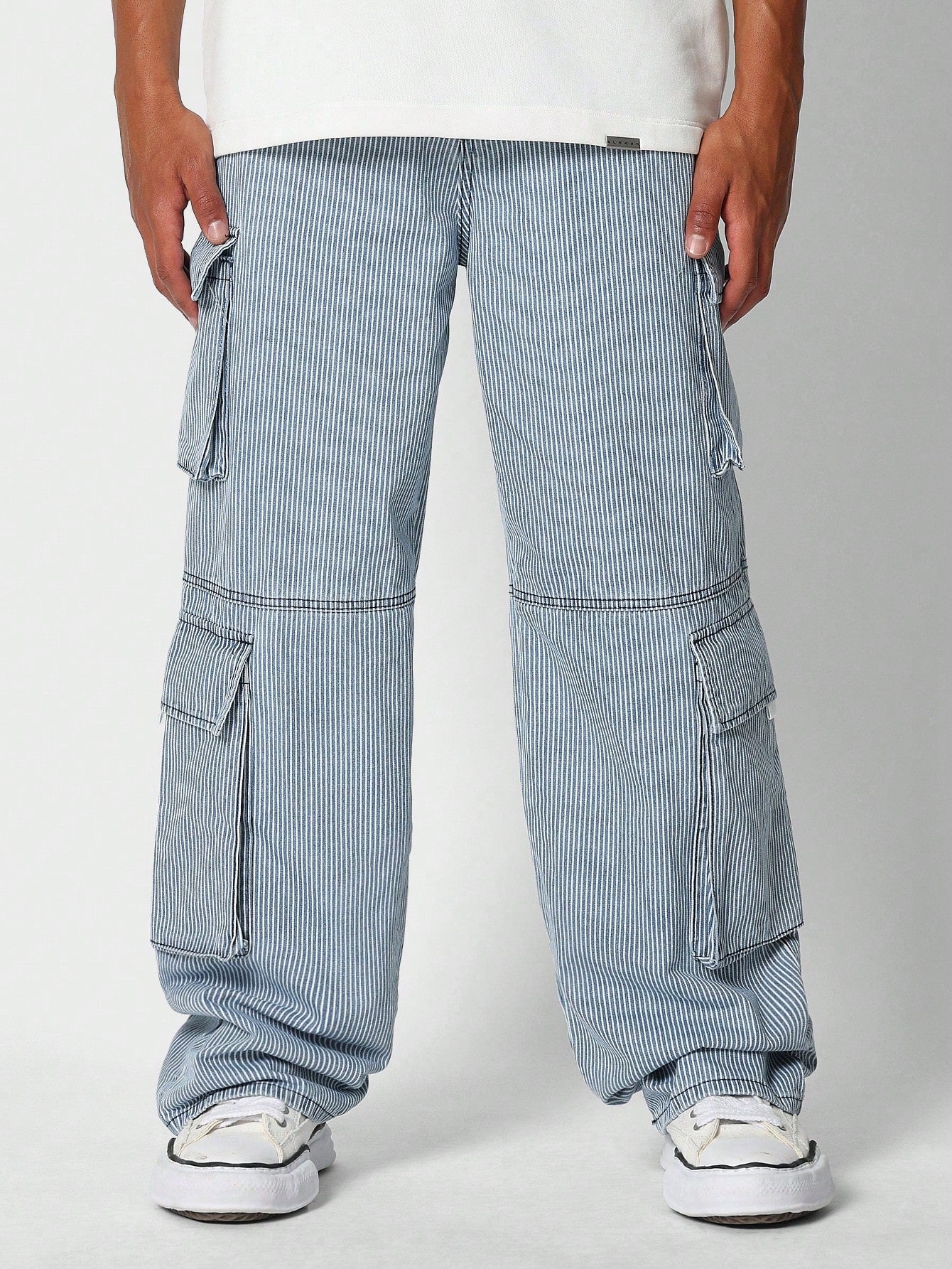 Loose Fit Baggy Cargo Pinstripe Jeans
