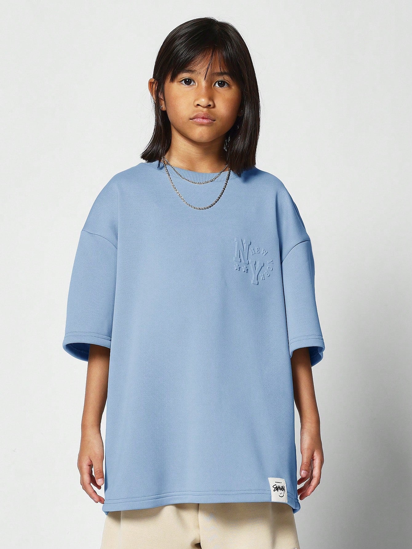 Tween Girl Oversized Fit Tee With Embossing