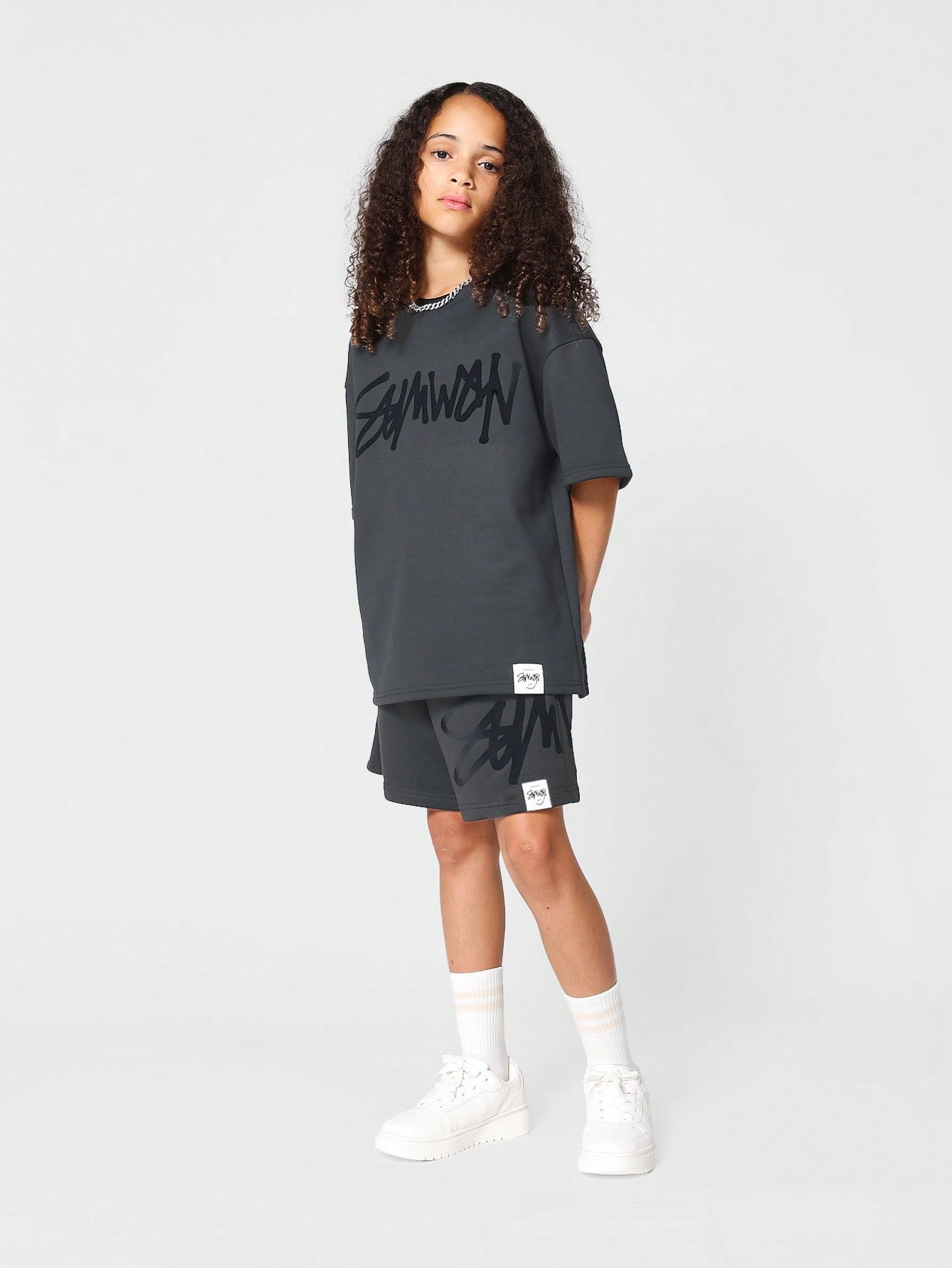 Tween Girl Drop Crotch Short With Letter Print