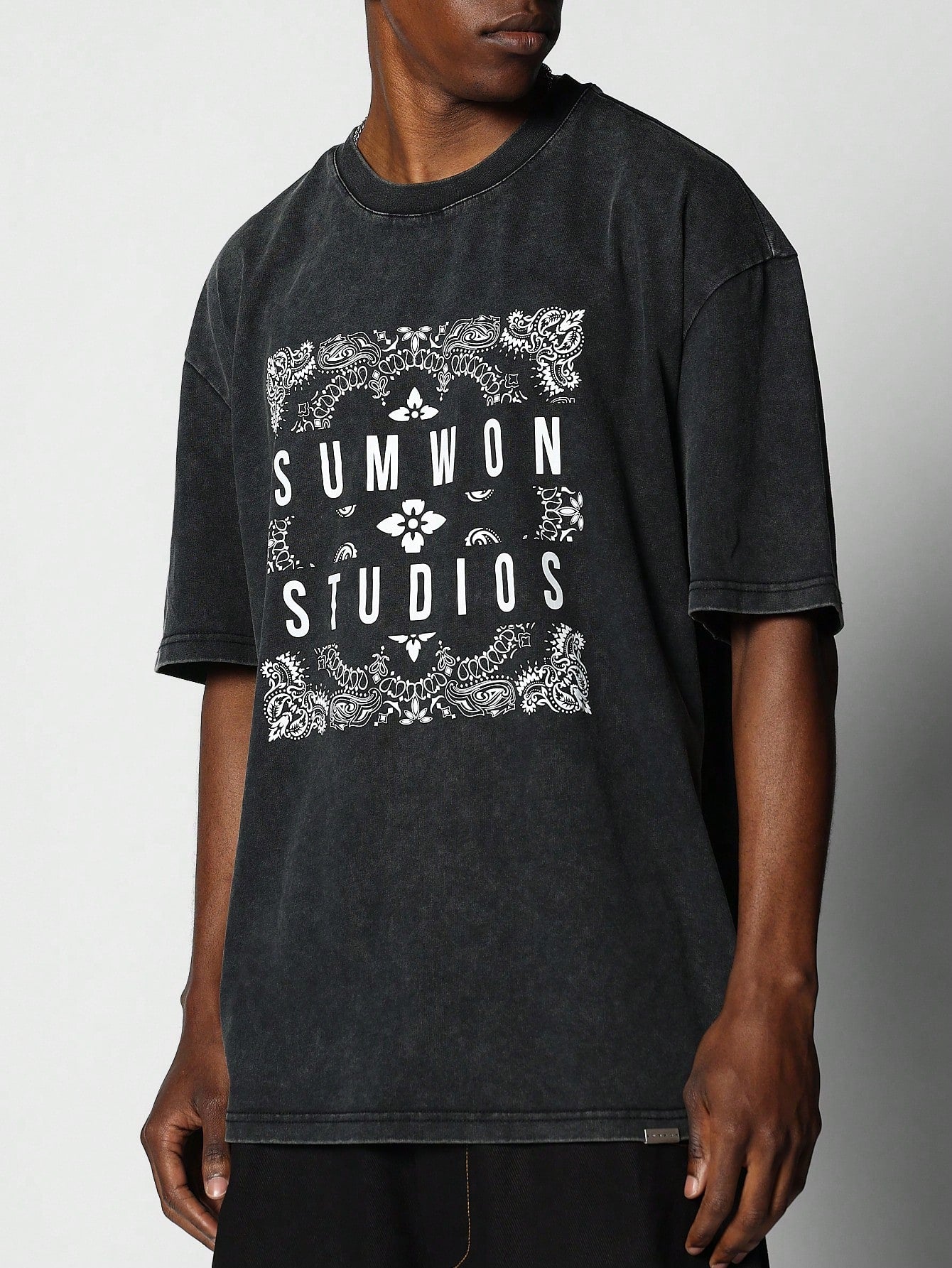 Washed Tee With Bandana Print Graphic