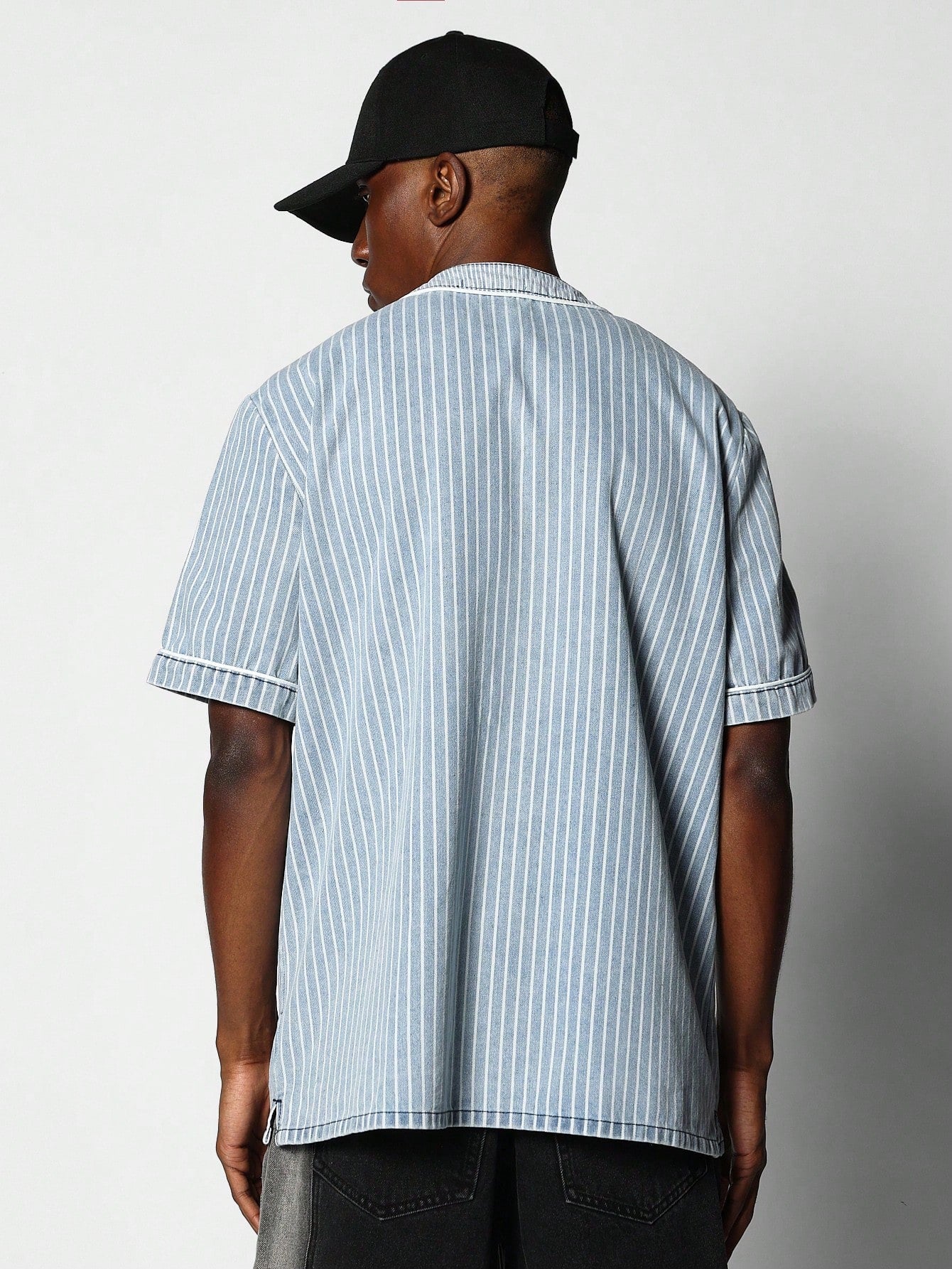 Washed Stripe Baller Shirt With LA Graphic Print