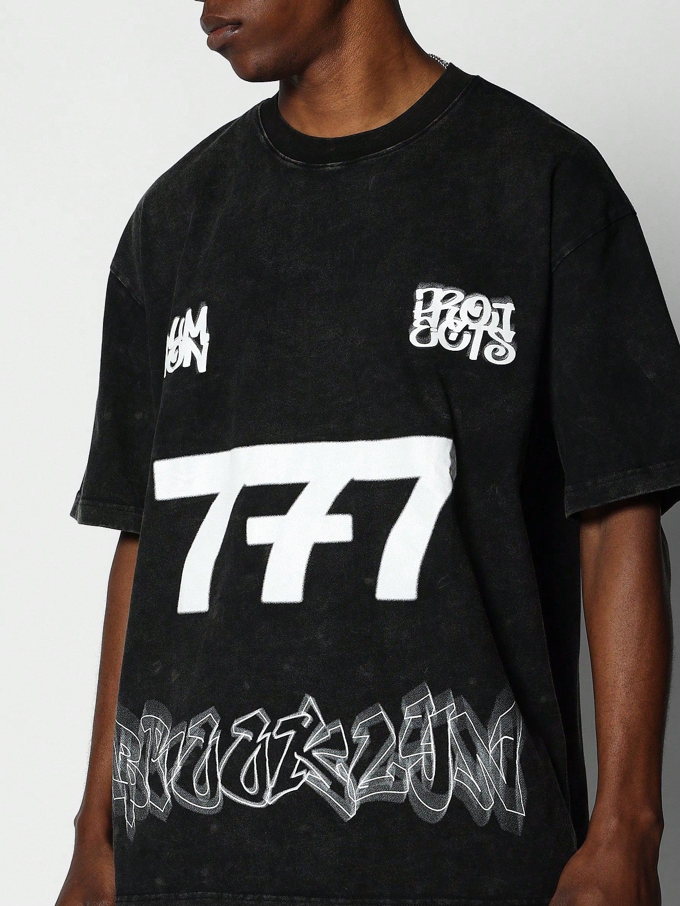 Washed Tee With Graffiti & Number Graphic Print