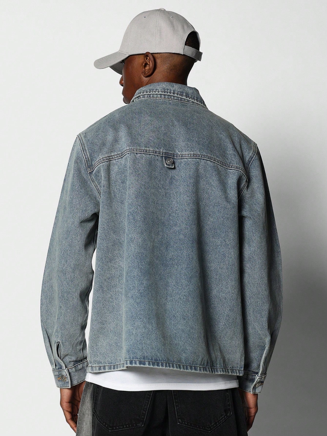 Regular Fit Zip Front LS Denim Shirt With Front Graphic Print