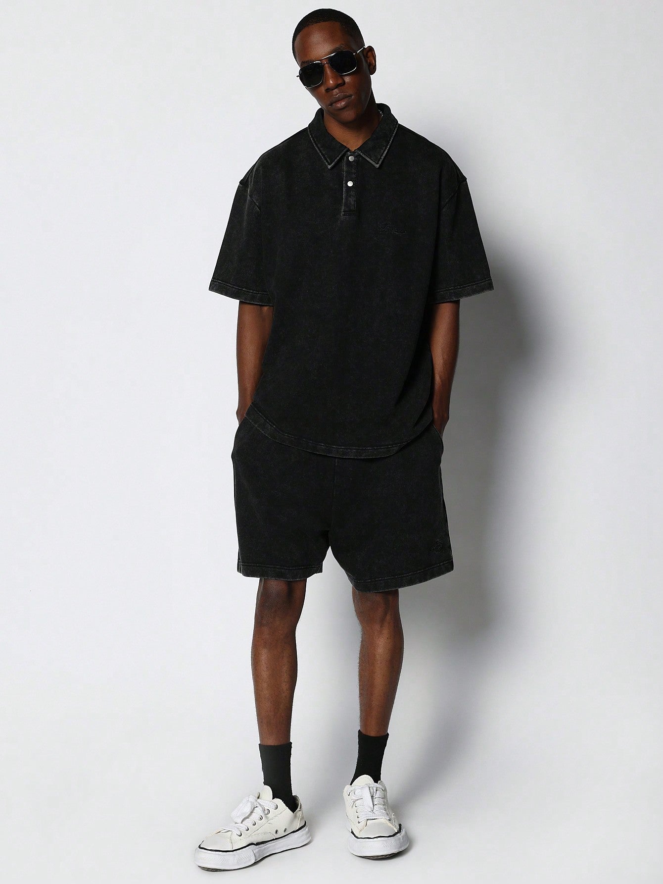 Washed Polo Shirt And Short 2 Piece Set