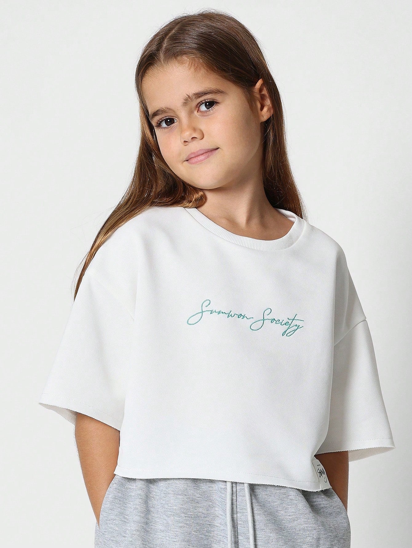 Tween Girls Crop Fit Tee With Embroidery