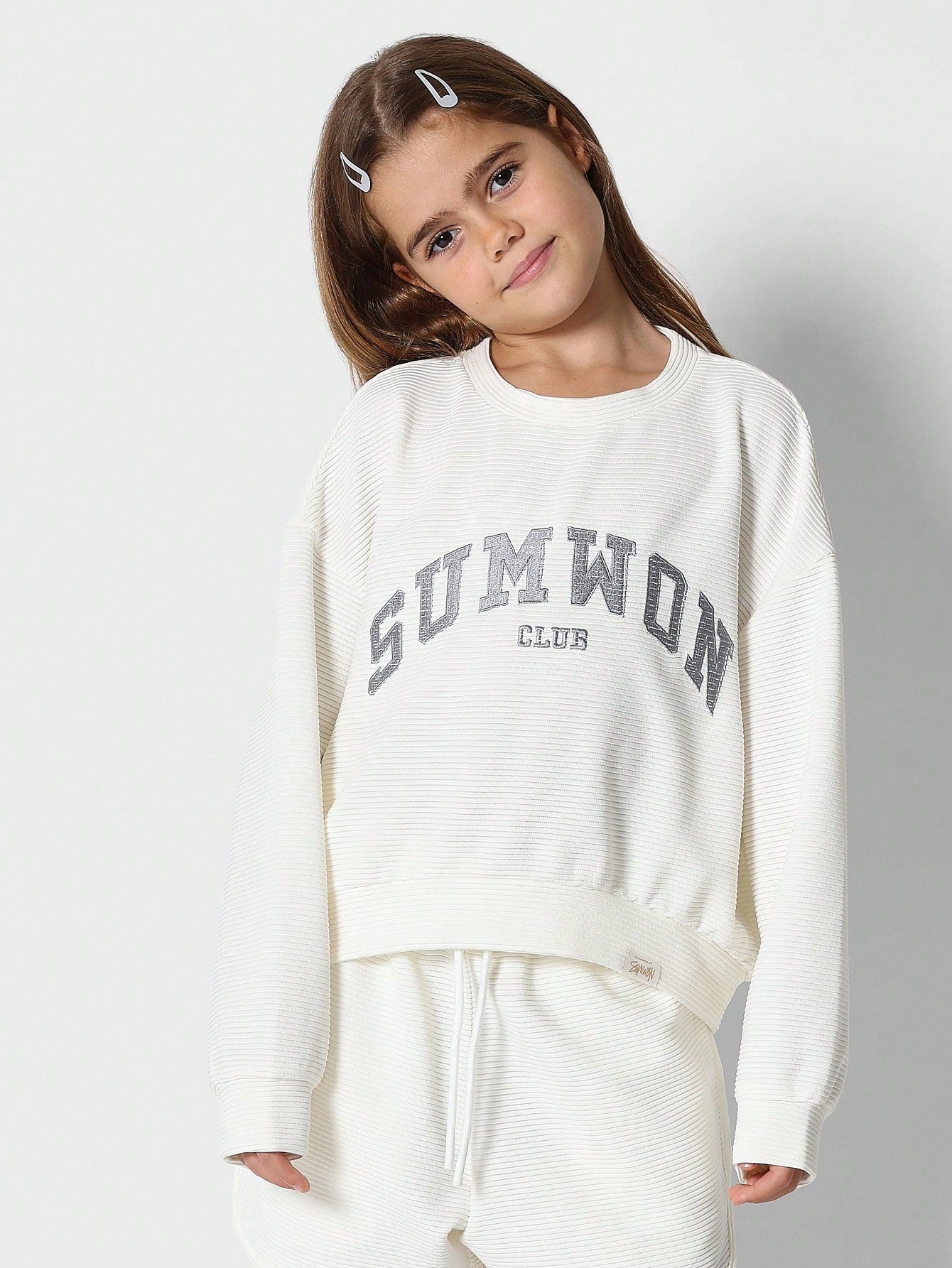 Tween Girls Ribbed Crop Fit Sweatshirt And Short 2 Piece Set