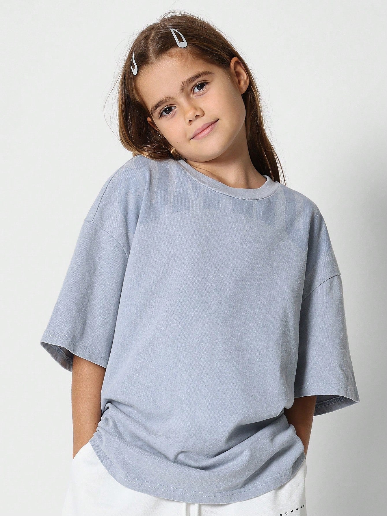 Tween Girls Oversized Elbow Sleeve Washed Tee With Graphic Print