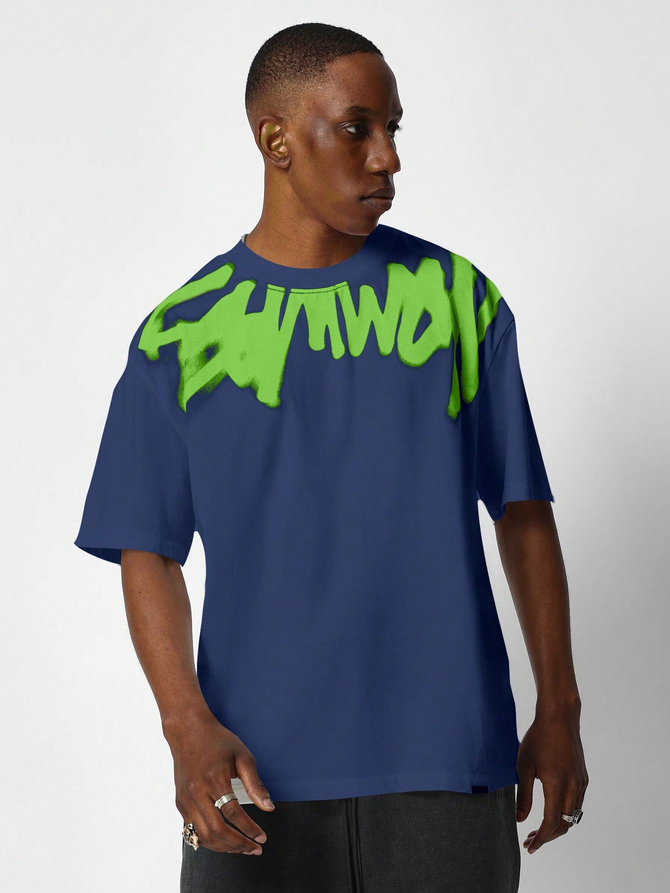 Tee With Neck Graffiti Graphic Print