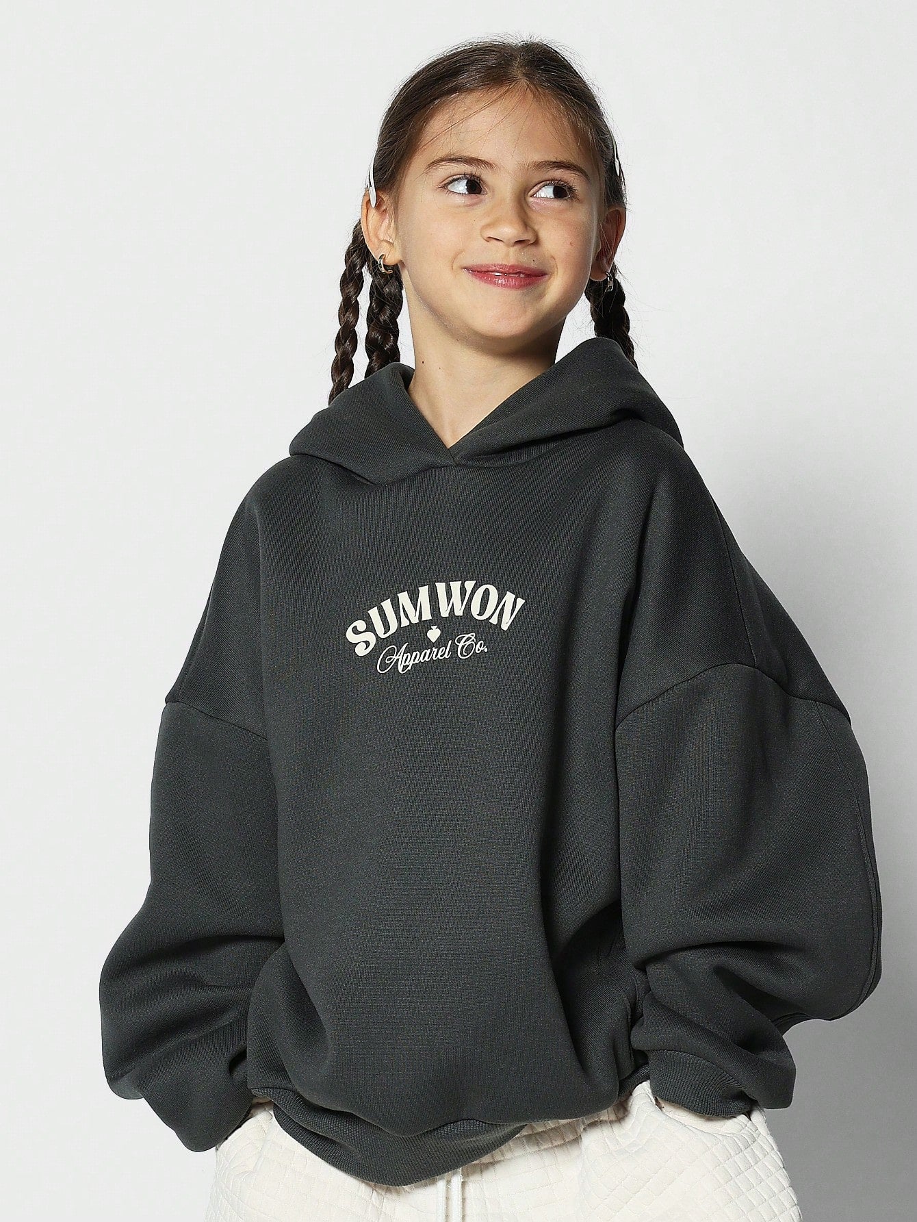 Tween Girls Oversized Overhead Carpenter Hoodie With Front Graphic Print